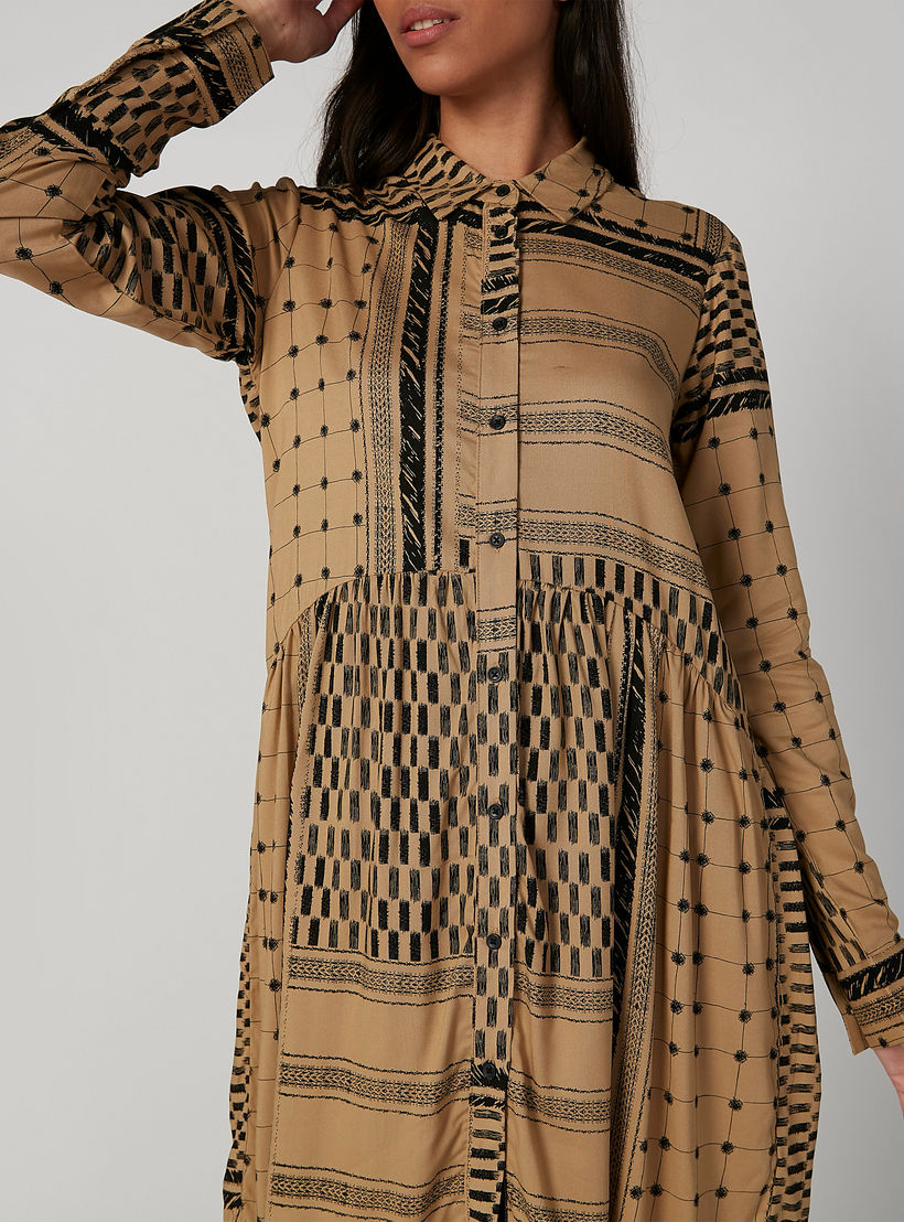 فستان قميص مستدام قصير بأكمام طويلة وطبعات -women-clothing-dresses-image-5