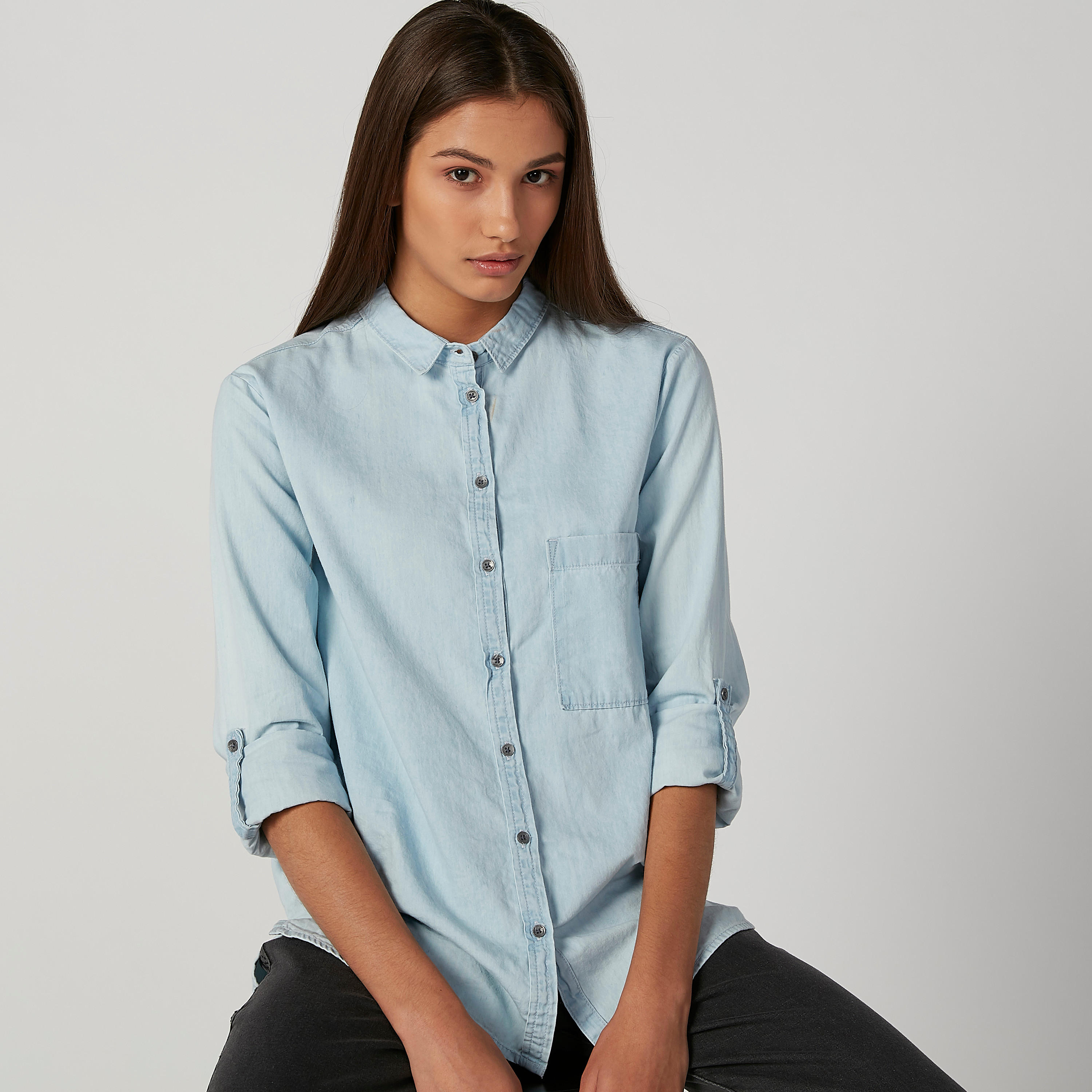 Lee Cooper Plain Shirt with Long Sleeves and Chest Pocket-women-clothing-shirtsandblouses-shirts-image-1