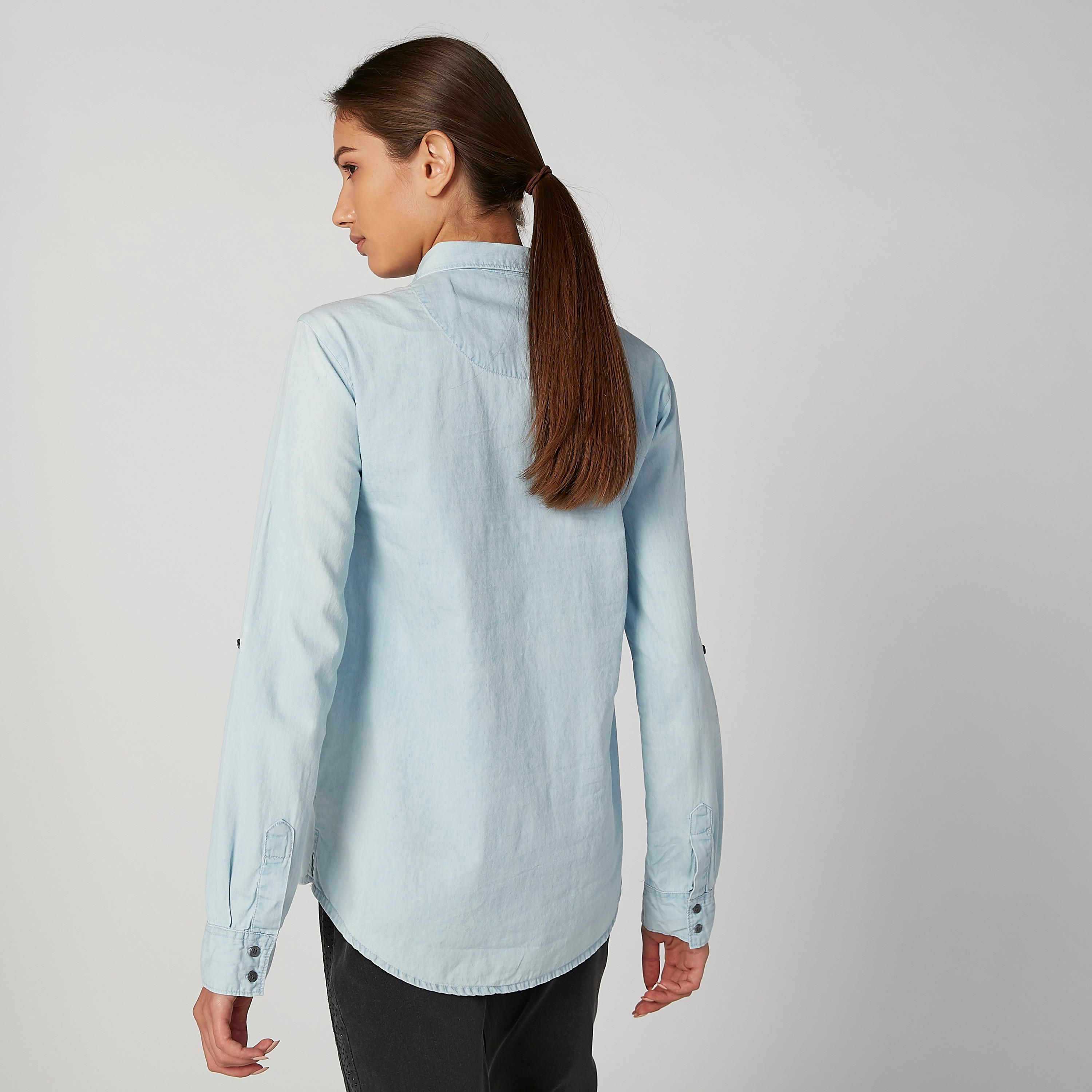 Lee Cooper Plain Shirt with Long Sleeves and Chest Pocket-women-clothing-shirtsandblouses-shirts-image-2