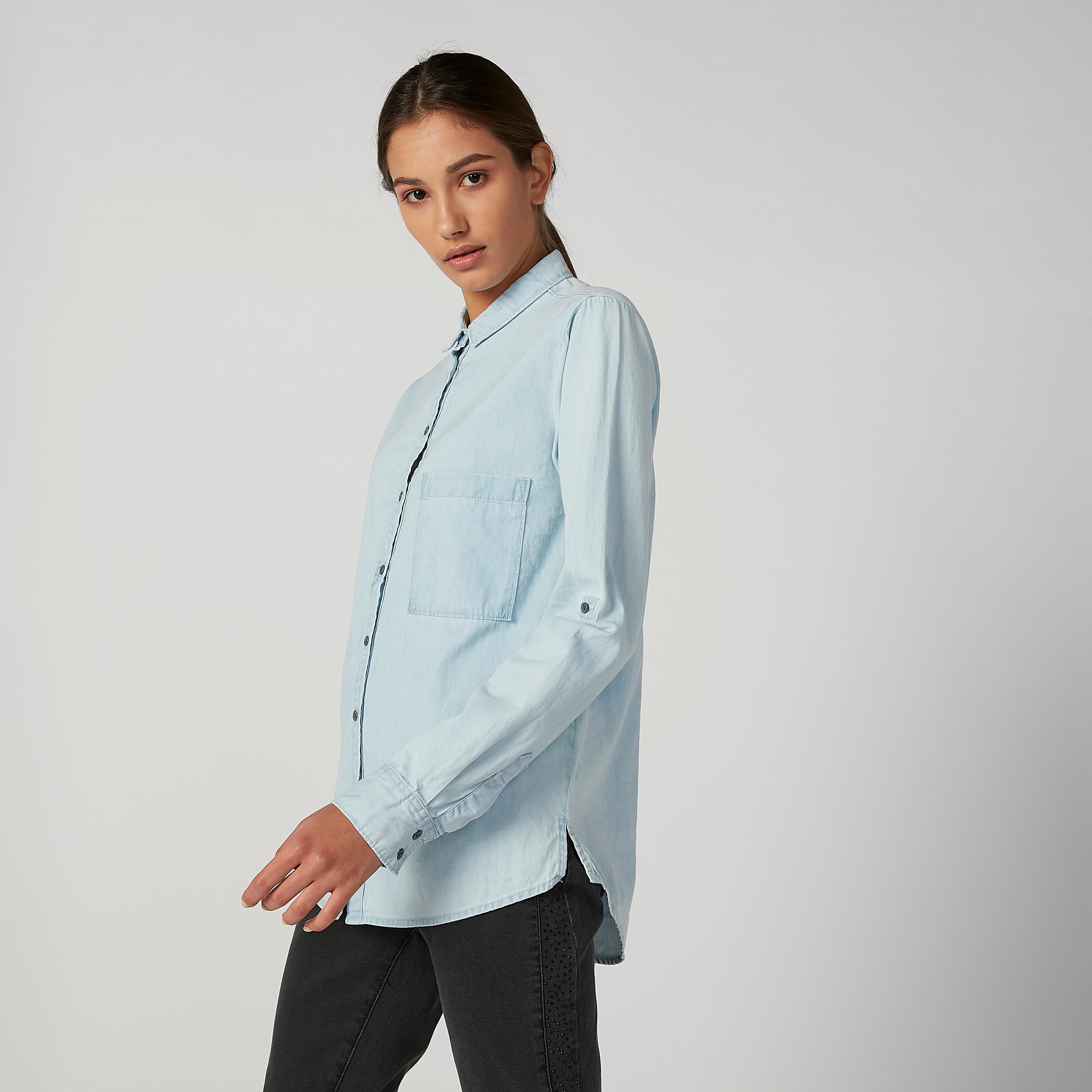 Lee Cooper Plain Shirt with Long Sleeves and Chest Pocket-women-clothing-shirtsandblouses-shirts-image-3