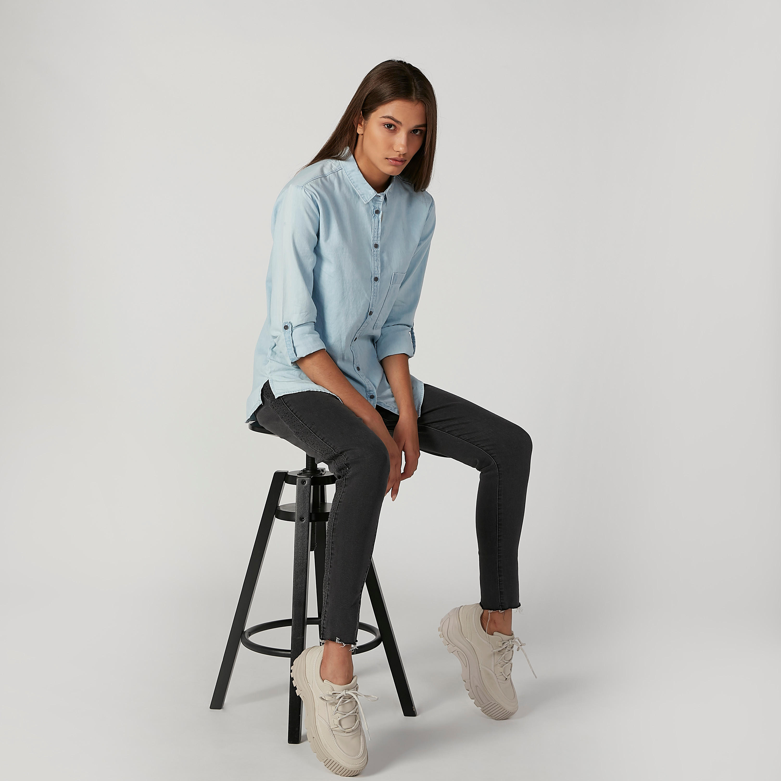 Lee Cooper Plain Shirt with Long Sleeves and Chest Pocket-women-clothing-shirtsandblouses-shirts-image-4