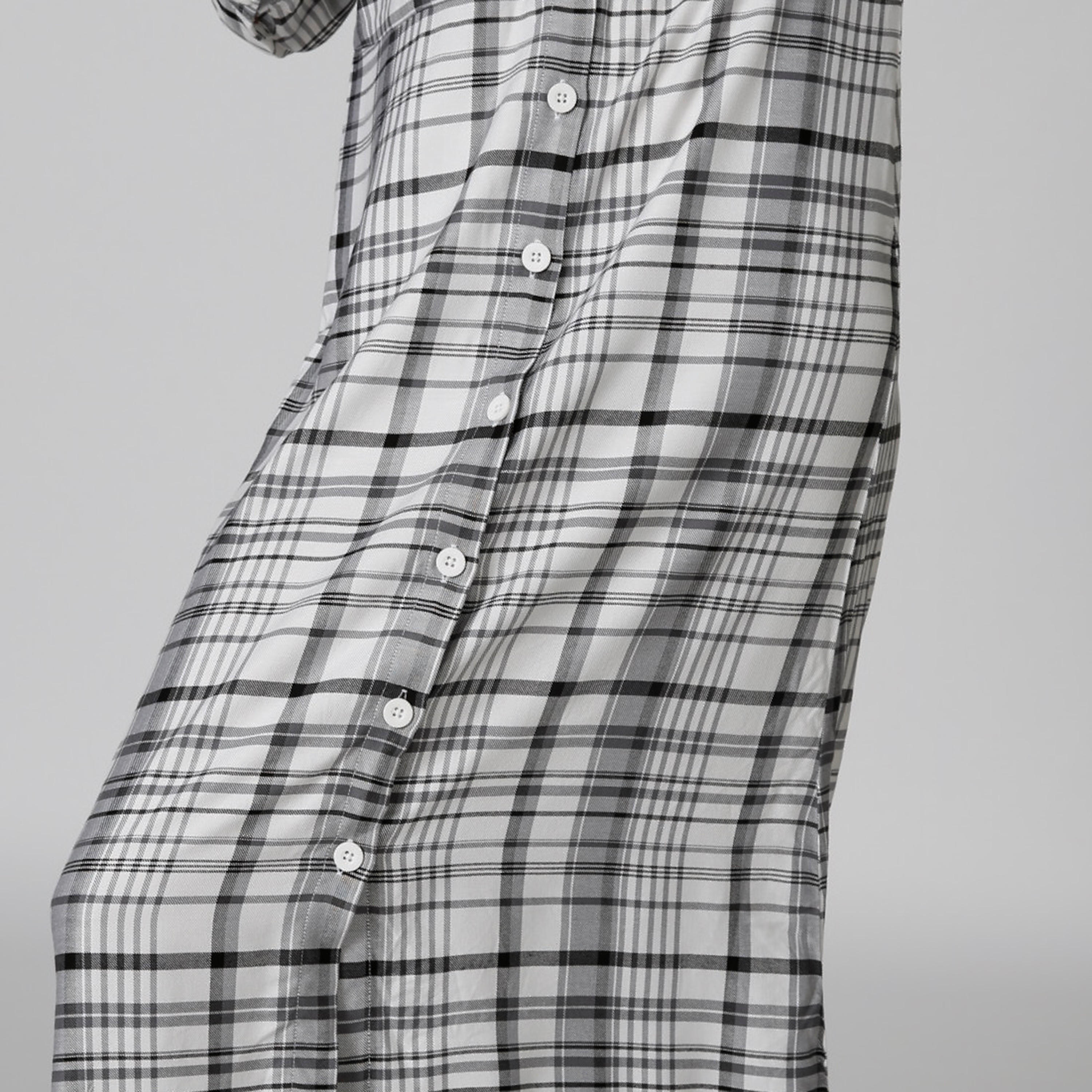 فستان قميص مستدام ريه لاين كاروهات طويل بأكمام 3/4-women-clothing-dresses-image-5