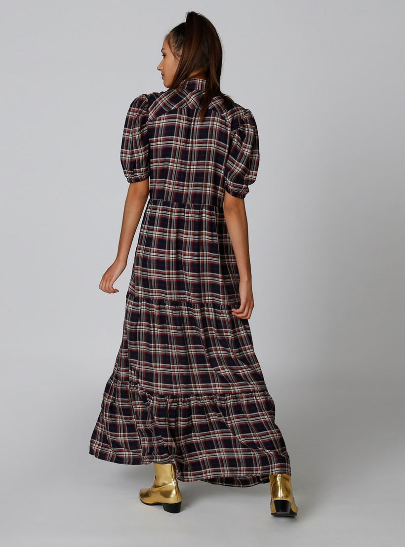 فستان قميص مستدام طويل إيه لاين كاروهات بأكمام قصيرة -women-clothing-dresses-image-2