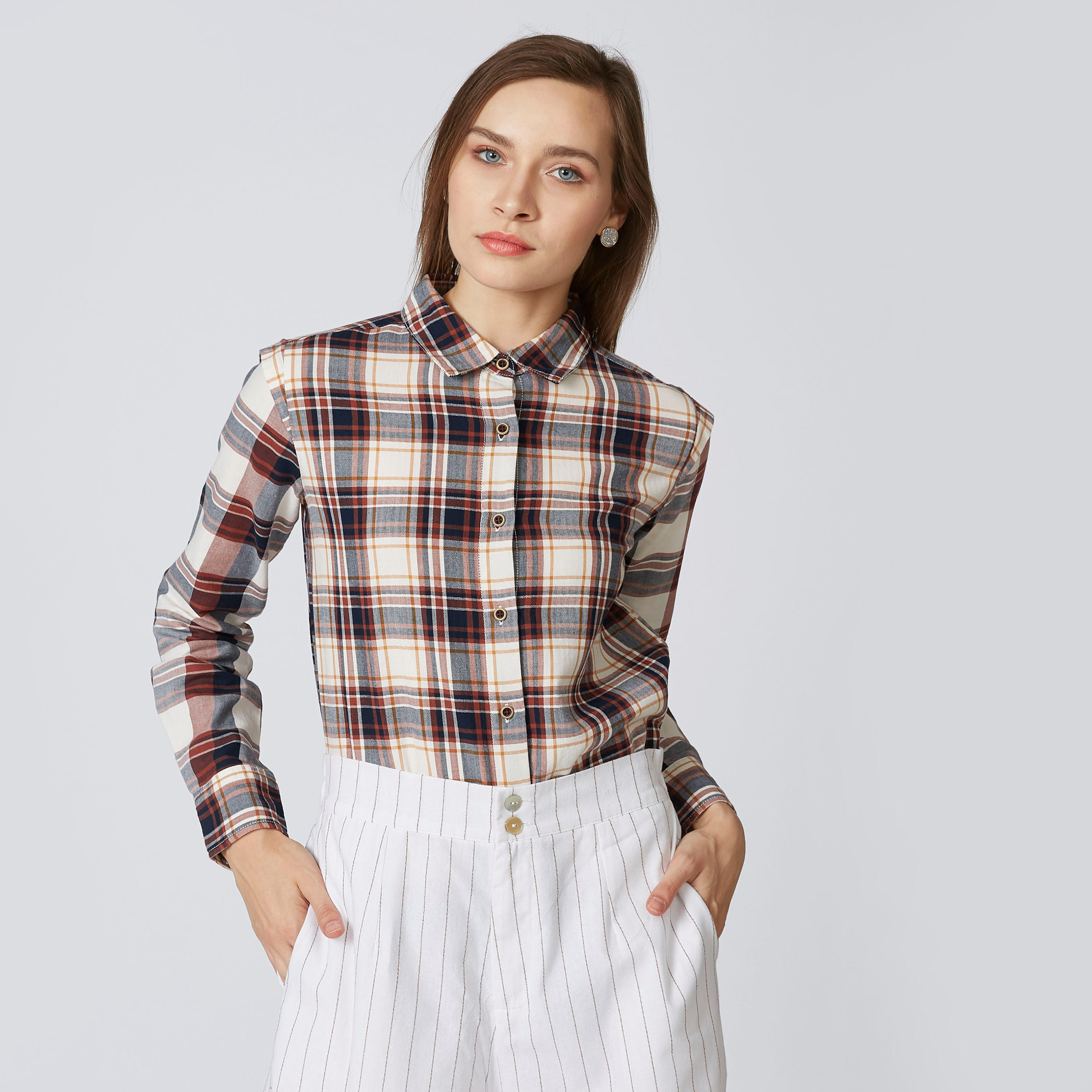 قميص مستدام كاروهات بأكمام طويلة وأزرار -women-clothing-shirtsandblouses-shirts-image-1