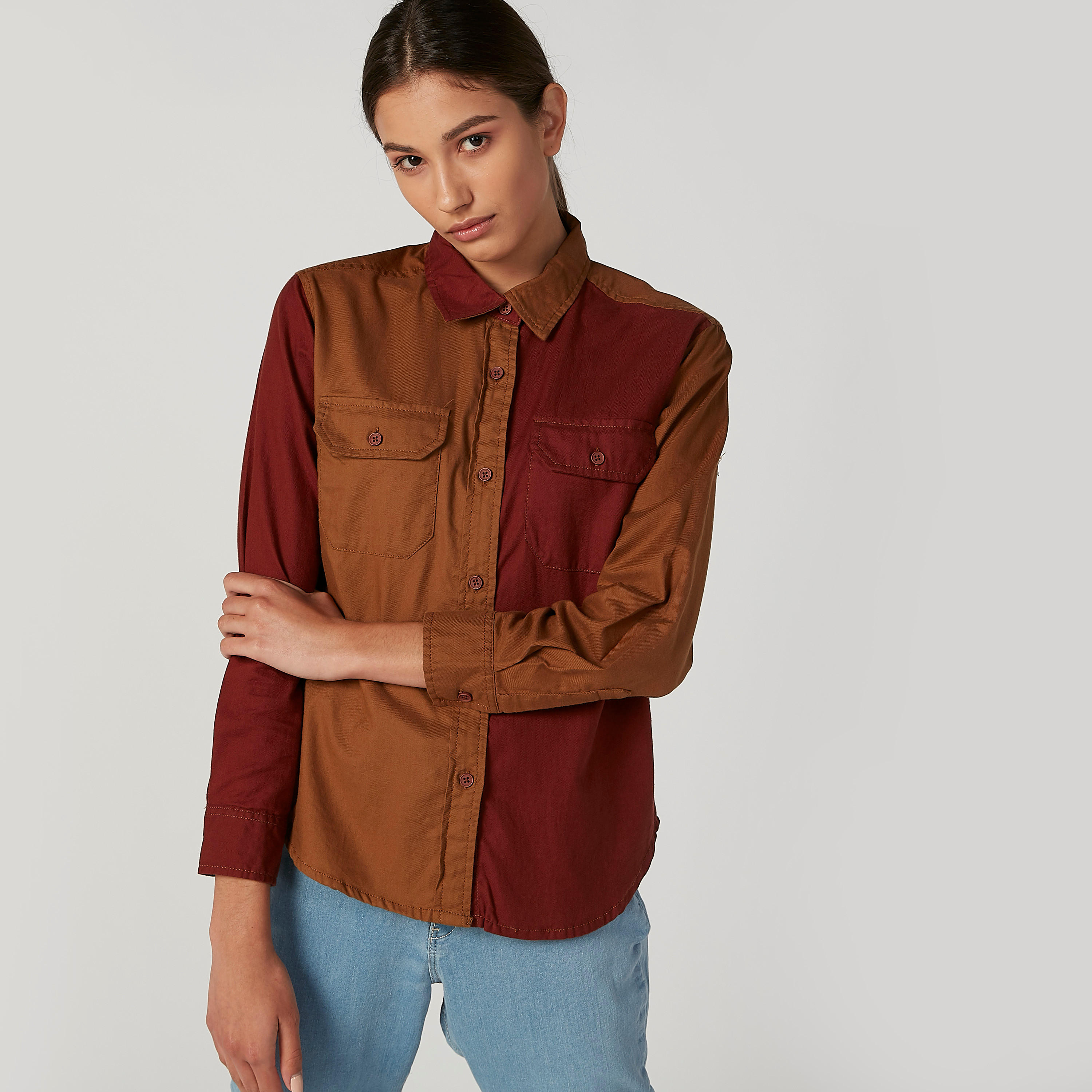قميص سادة مستدام بأكمام طويلة وأزرار -women-clothing-shirtsandblouses-shirts-image-1