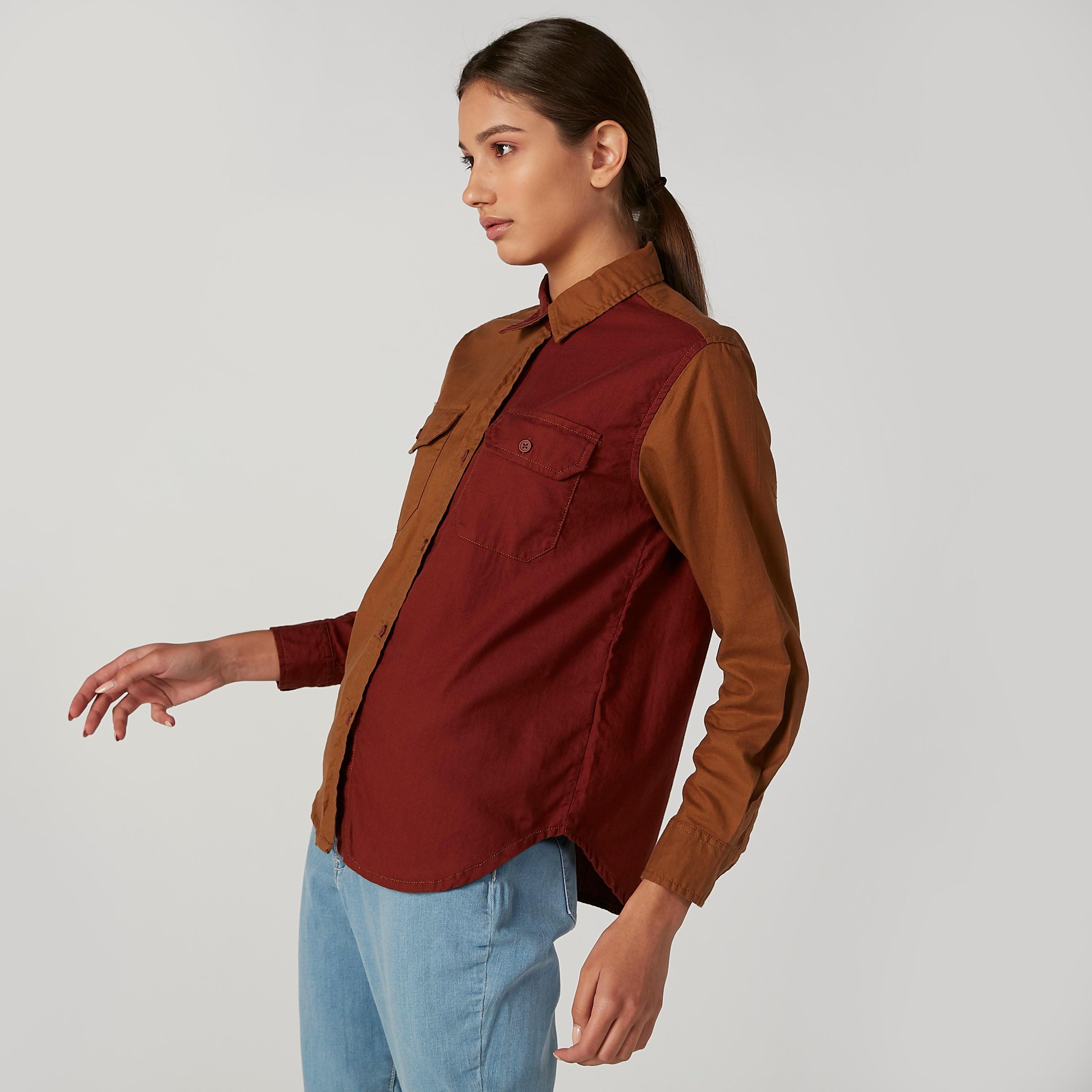 قميص سادة مستدام بأكمام طويلة وأزرار -women-clothing-shirtsandblouses-shirts-image-3