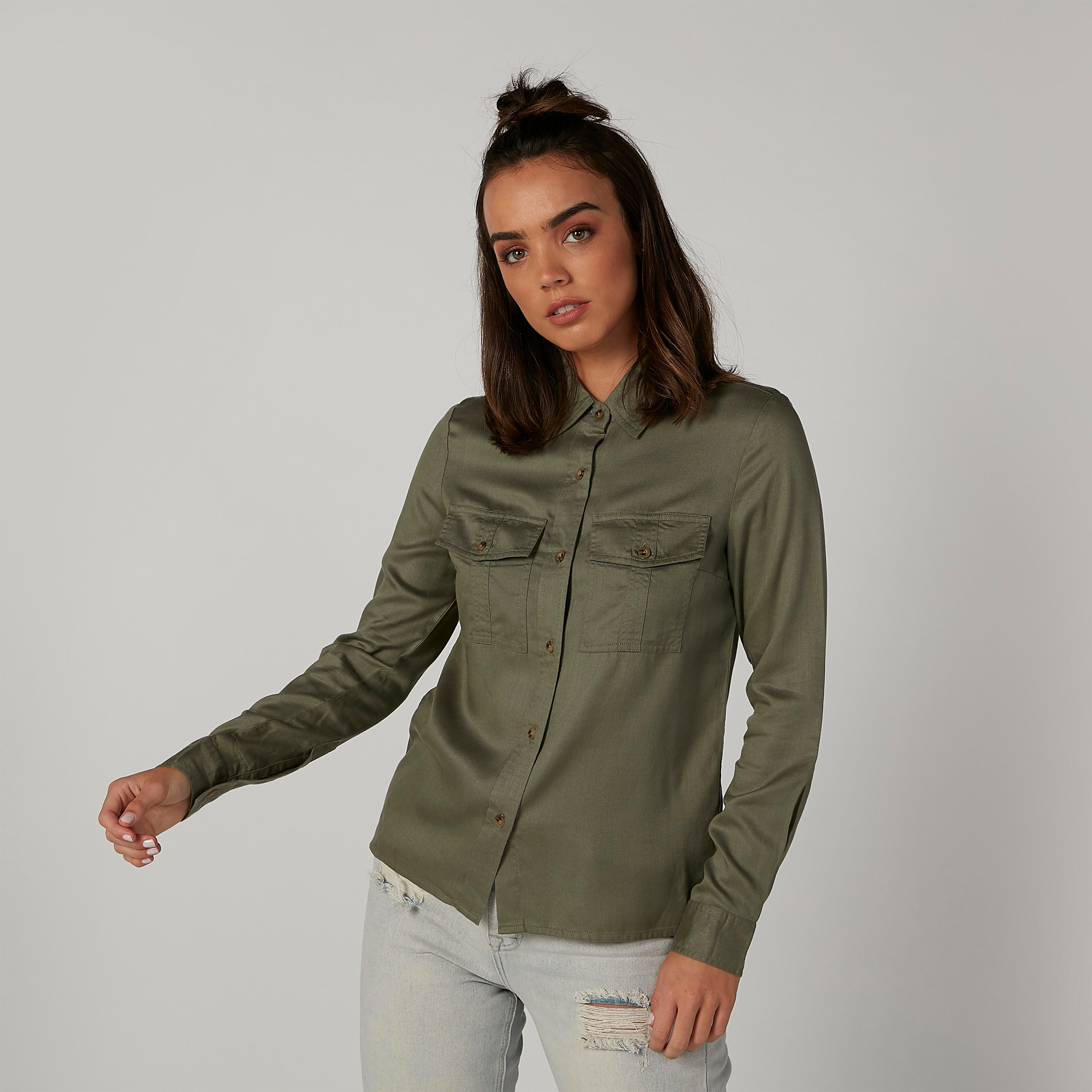 قميص مستدام سادة بياقة عاديّة وأكمام طويلة -women-clothing-shirtsandblouses-shirts-image-1