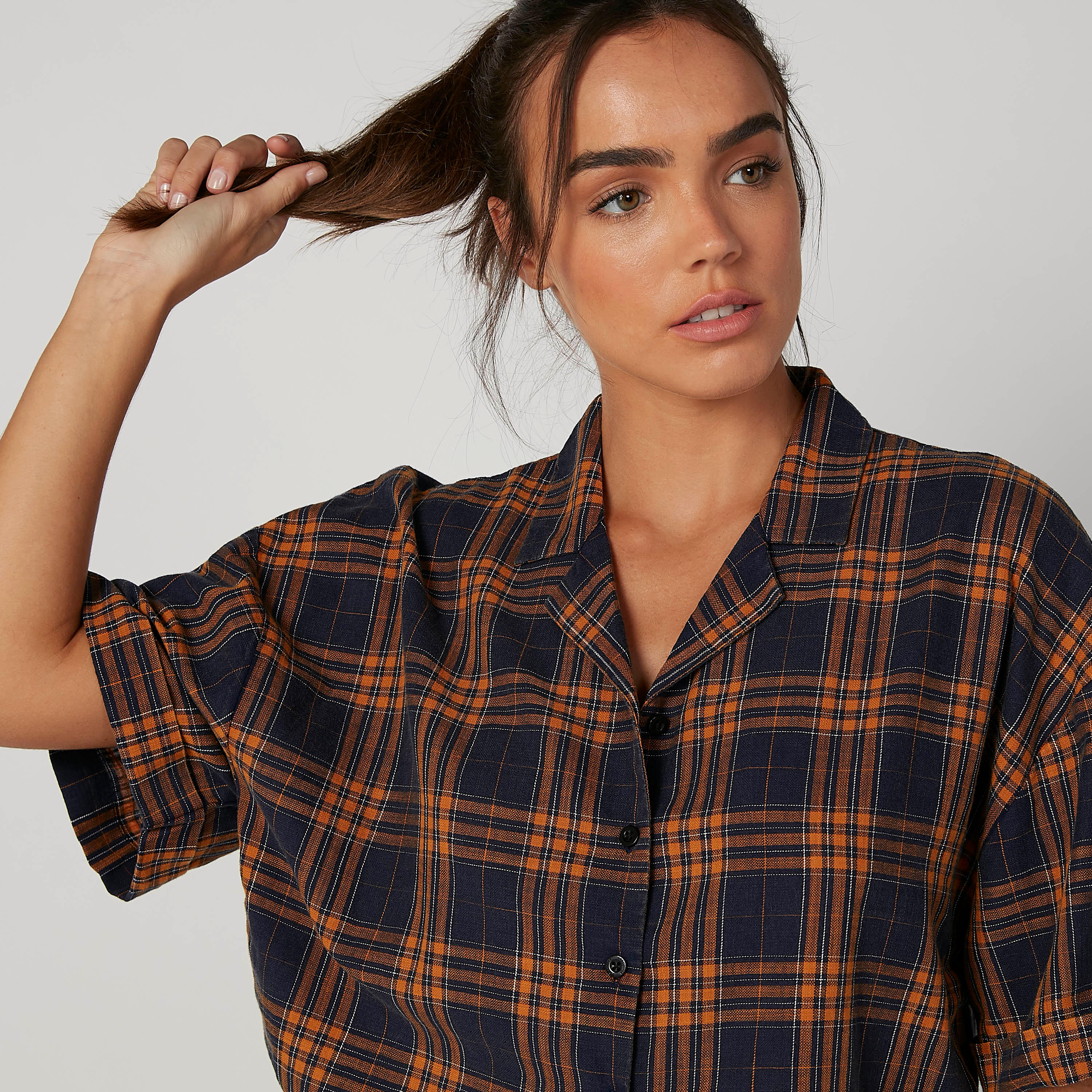Sustainable Chequered Shirt with Spread Collar and Short Sleeves-women-clothing-shirtsandblouses-shirts-image-5