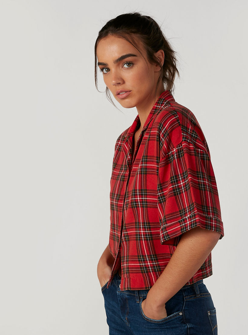 قميص مستدام كاروهات بياقة عاديّة وأكمام قصيرة -women-clothing-shirtsandblouses-shirts-image-5
