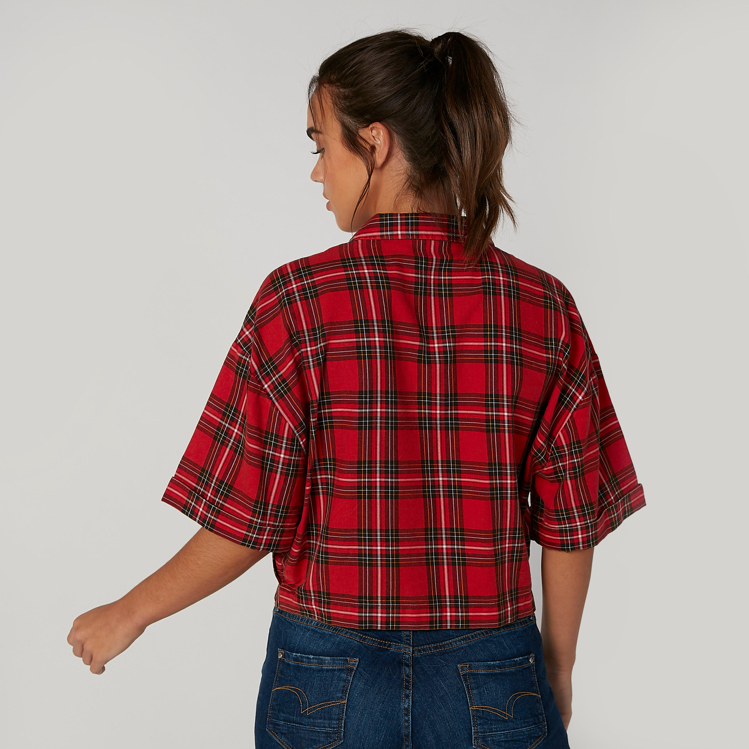 قميص مستدام كاروهات بياقة عاديّة وأكمام قصيرة -women-clothing-shirtsandblouses-shirts-image-4