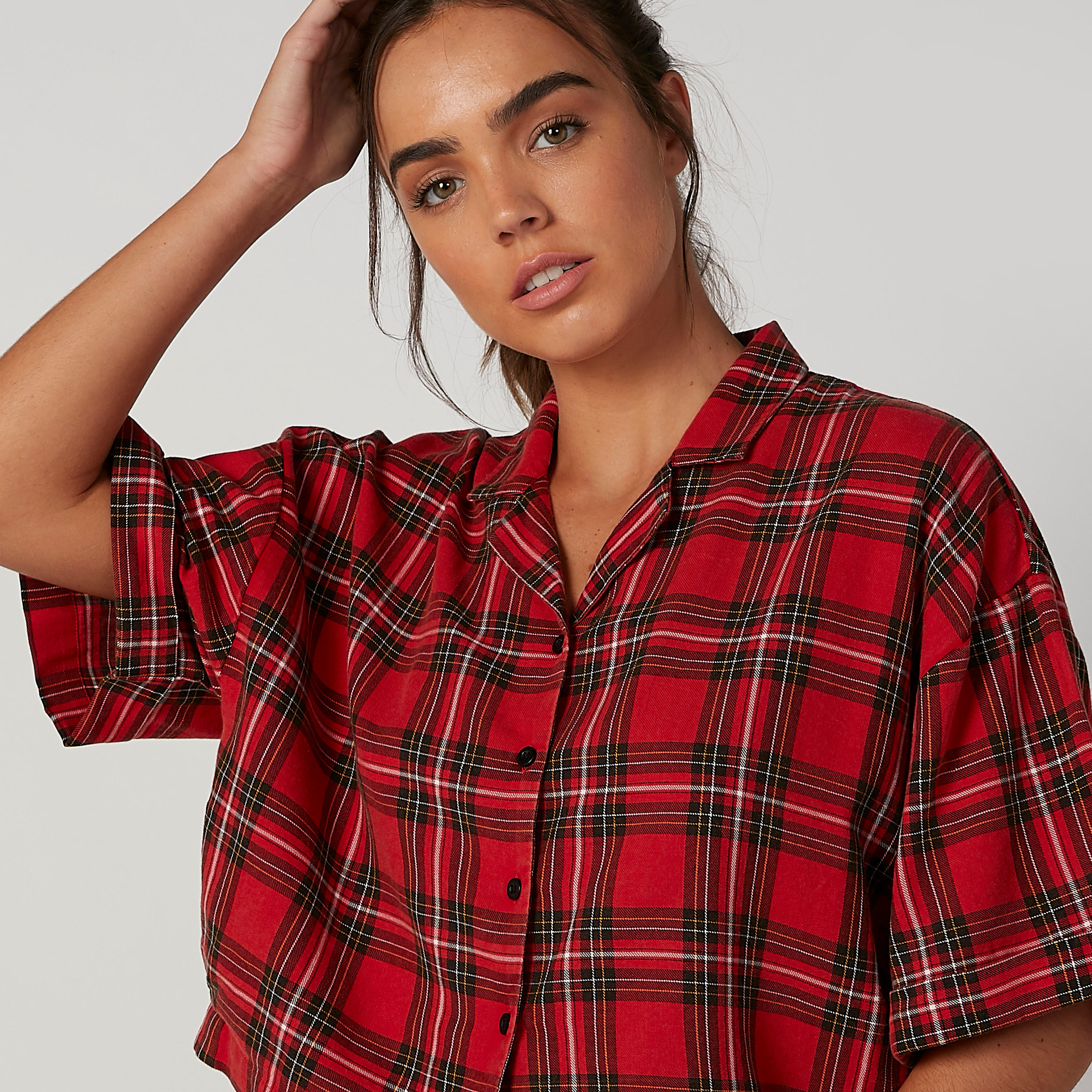 قميص مستدام كاروهات بياقة عاديّة وأكمام قصيرة -women-clothing-shirtsandblouses-shirts-image-1