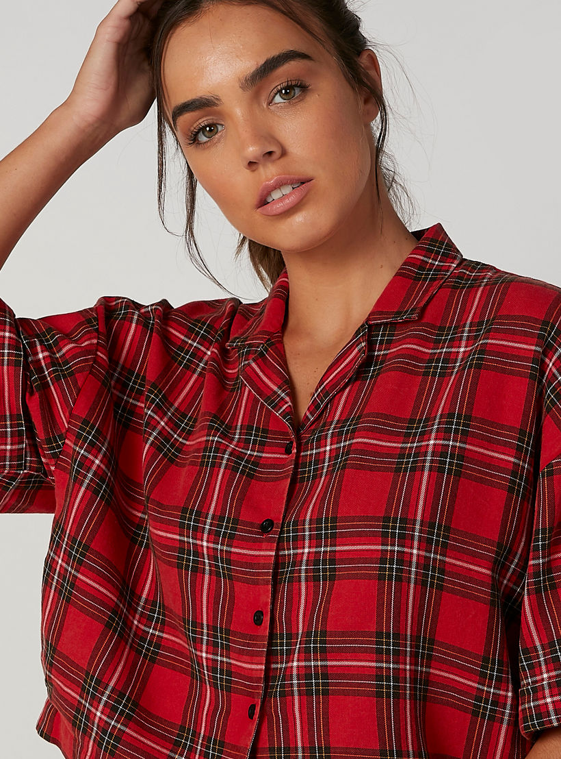 قميص مستدام كاروهات بياقة عاديّة وأكمام قصيرة -women-clothing-shirtsandblouses-shirts-image-1
