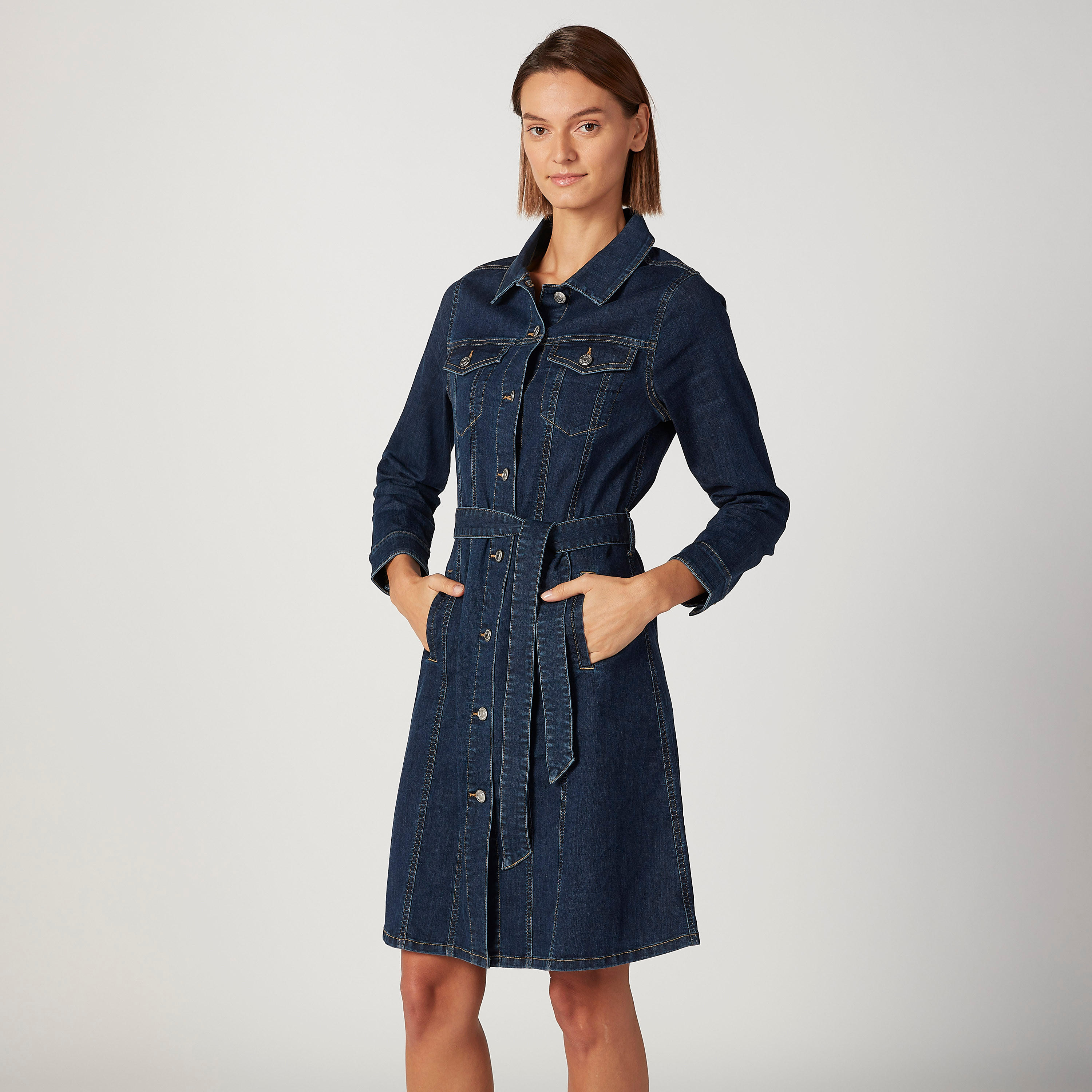 Sustainable Lee Cooper Denim Midi Shirt Dress with Long Sleeves-women-clothing-dresses-image-1