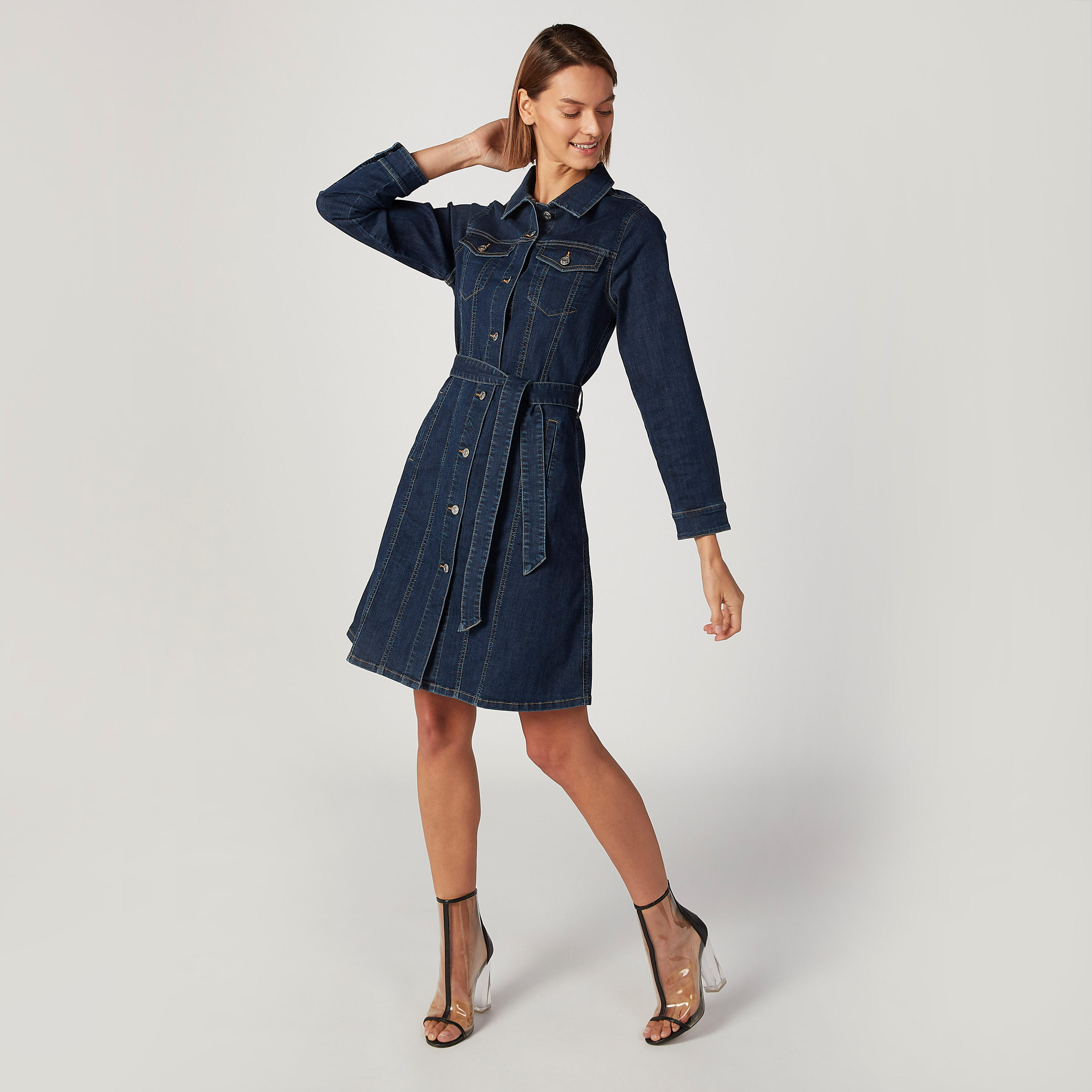 Sustainable Lee Cooper Denim Midi Shirt Dress with Long Sleeves-women-clothing-dresses-image-2