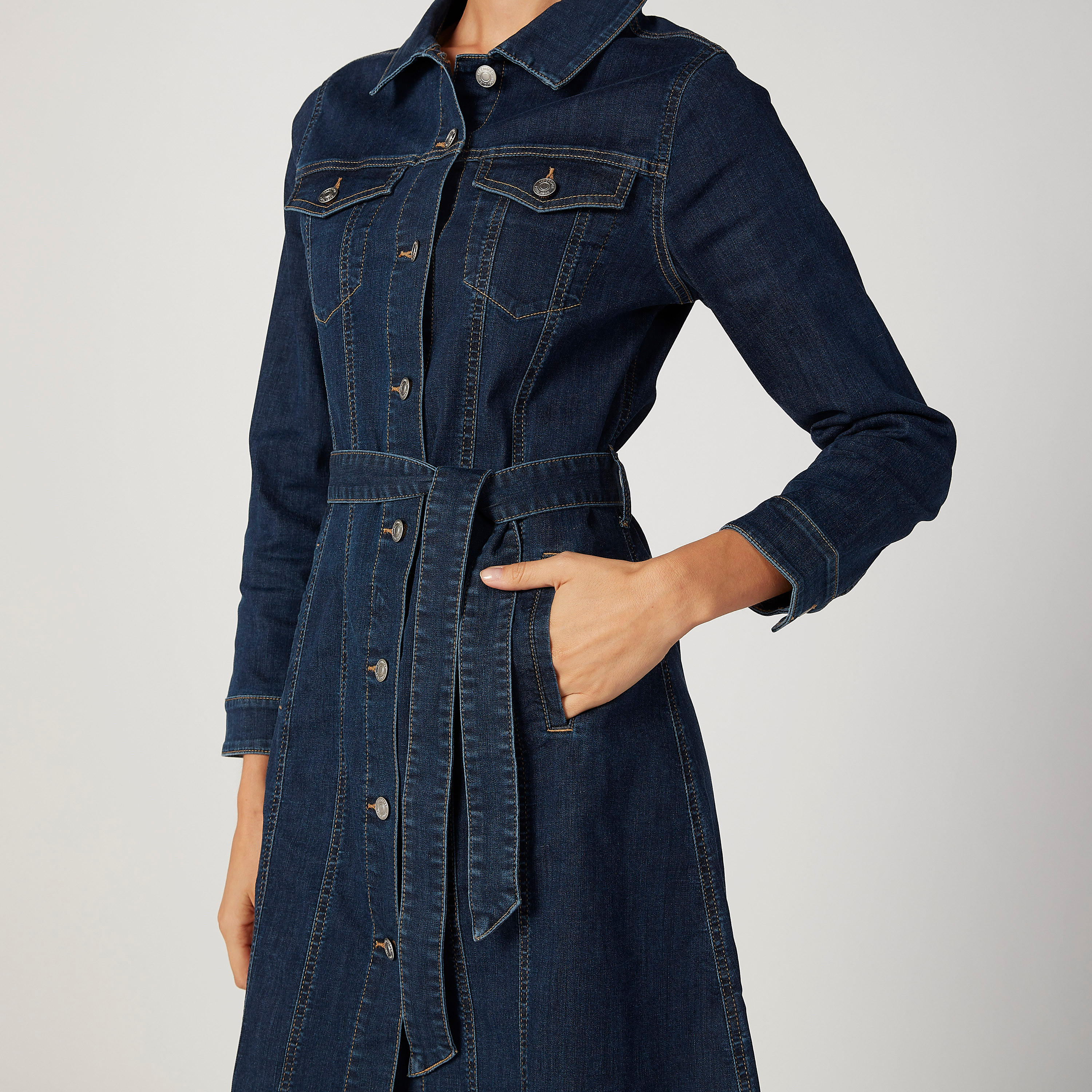Sustainable Lee Cooper Denim Midi Shirt Dress with Long Sleeves-women-clothing-dresses-image-3