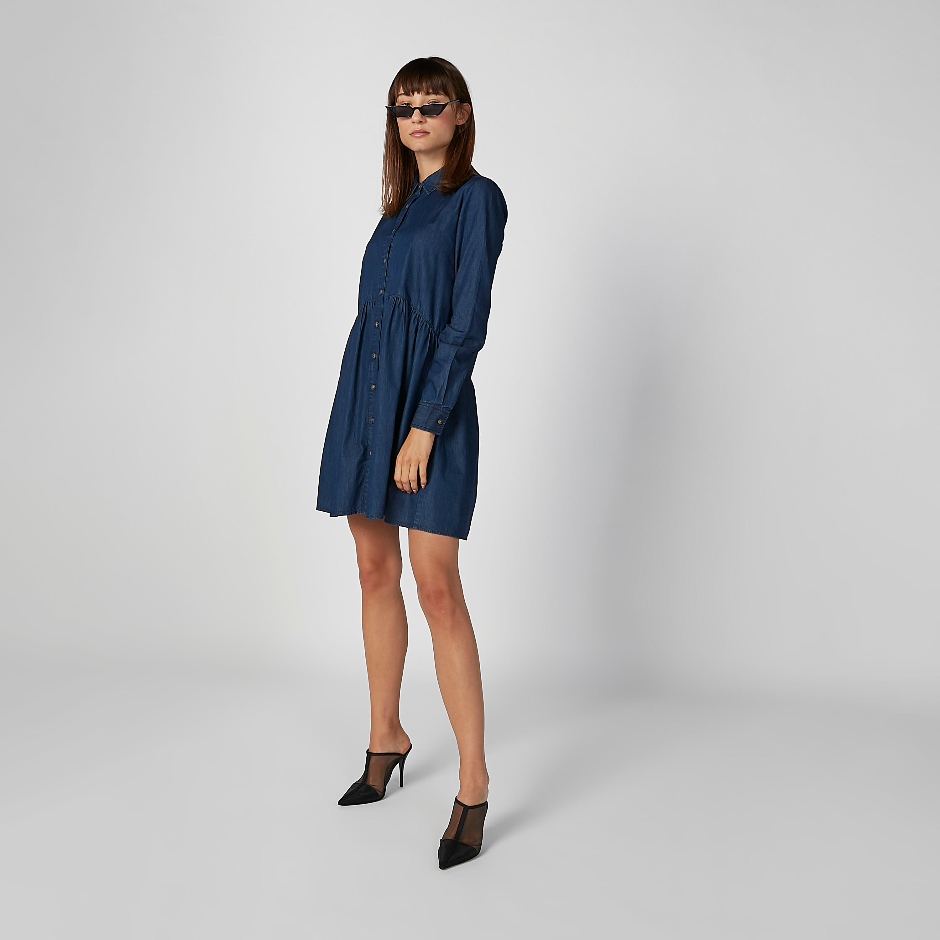 فستان قميص مستدام دنيم قصير بأكمام طويلة-women-clothing-dresses-image-3