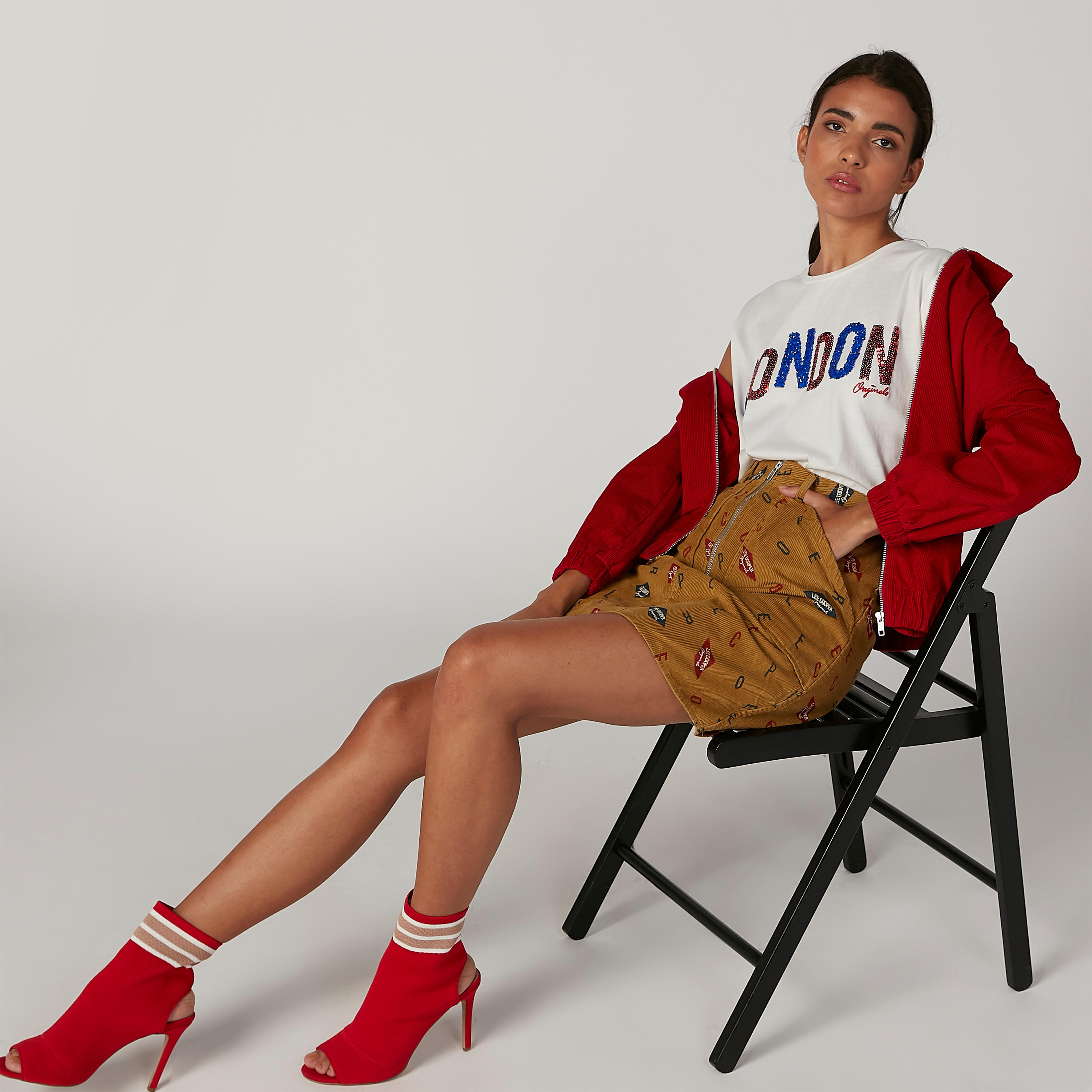 تنورة قصيرة إيه لاين بجيوب وحلقات للحزام وطبعات من لي كوبر-women-clothing-bottoms-skirts-image-4