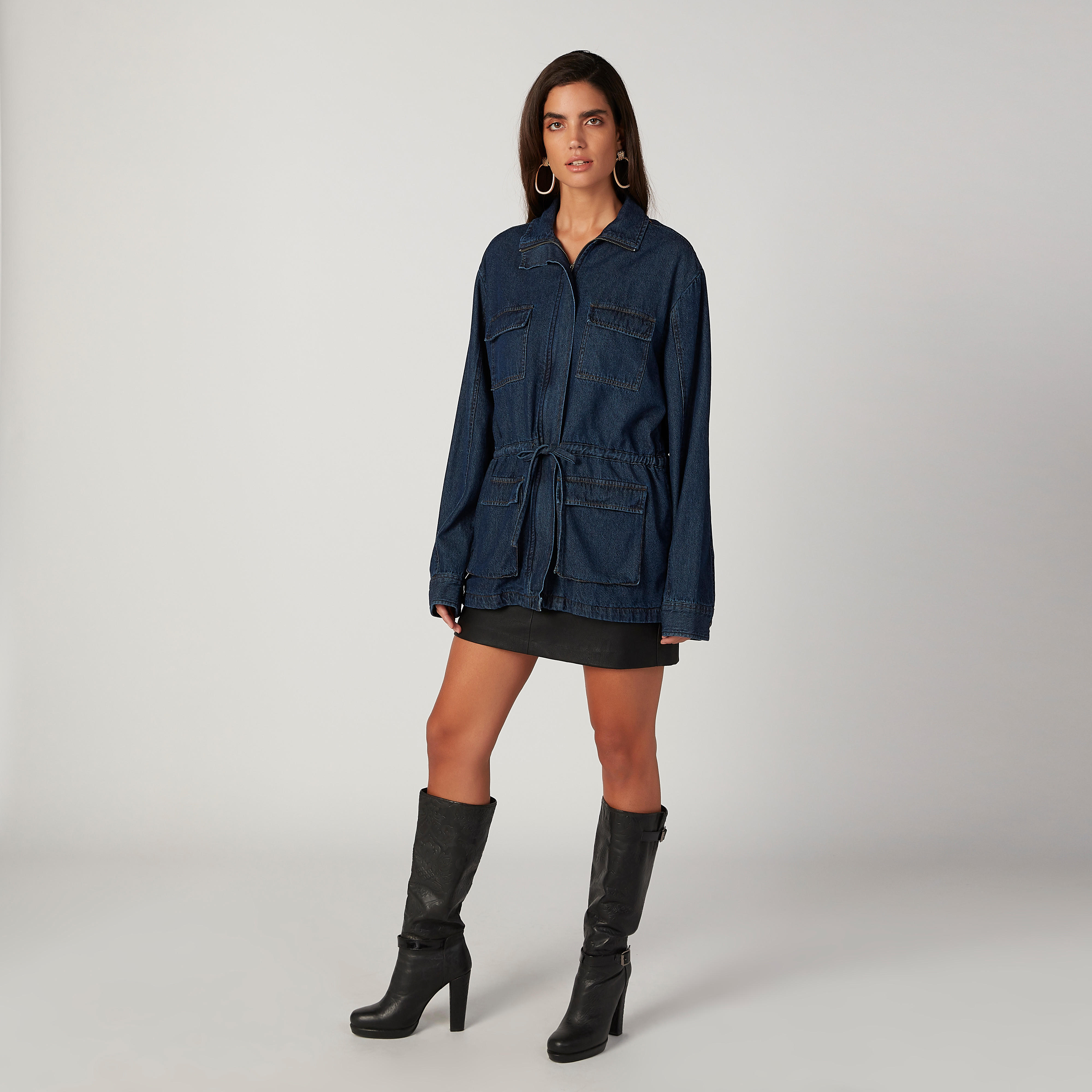 تونيك دنيم مستدام بأكمام طويلة وأربطة من لي كوبر-women-clothing-shirtsandblouses-blouses-image-2
