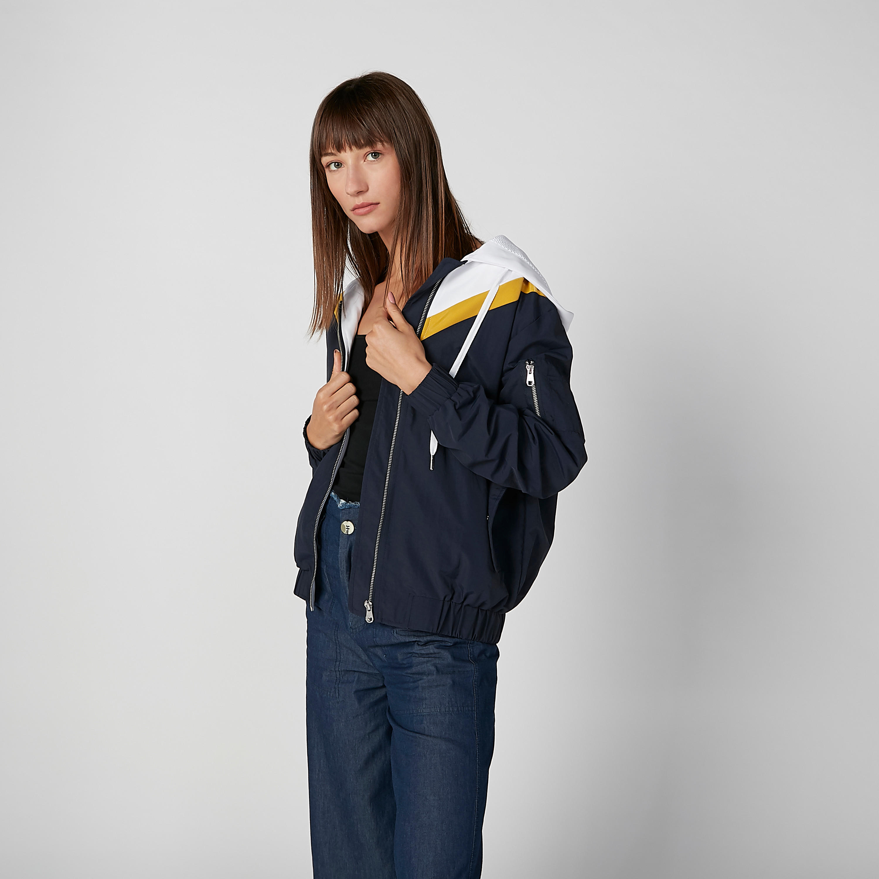 Plain Bomber Jacket with Long Sleeves and Hood-women-winterwear-coatsandjackets-jackets-image-1