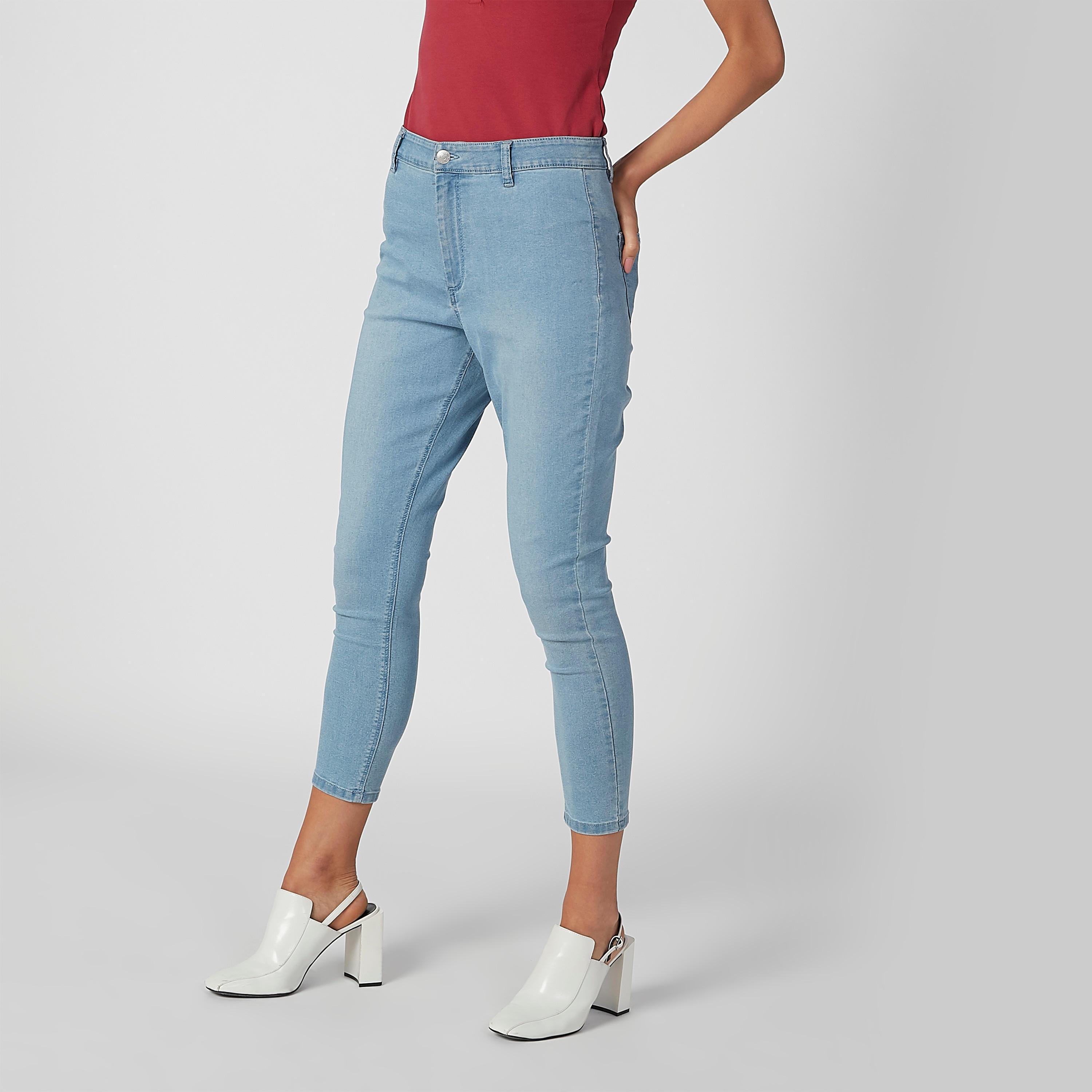 بنطلون جينز سكيني قصير بخصر مرتفع وجيوب وحلقات للحزام-women-clothing-bottoms-jeans-image-1