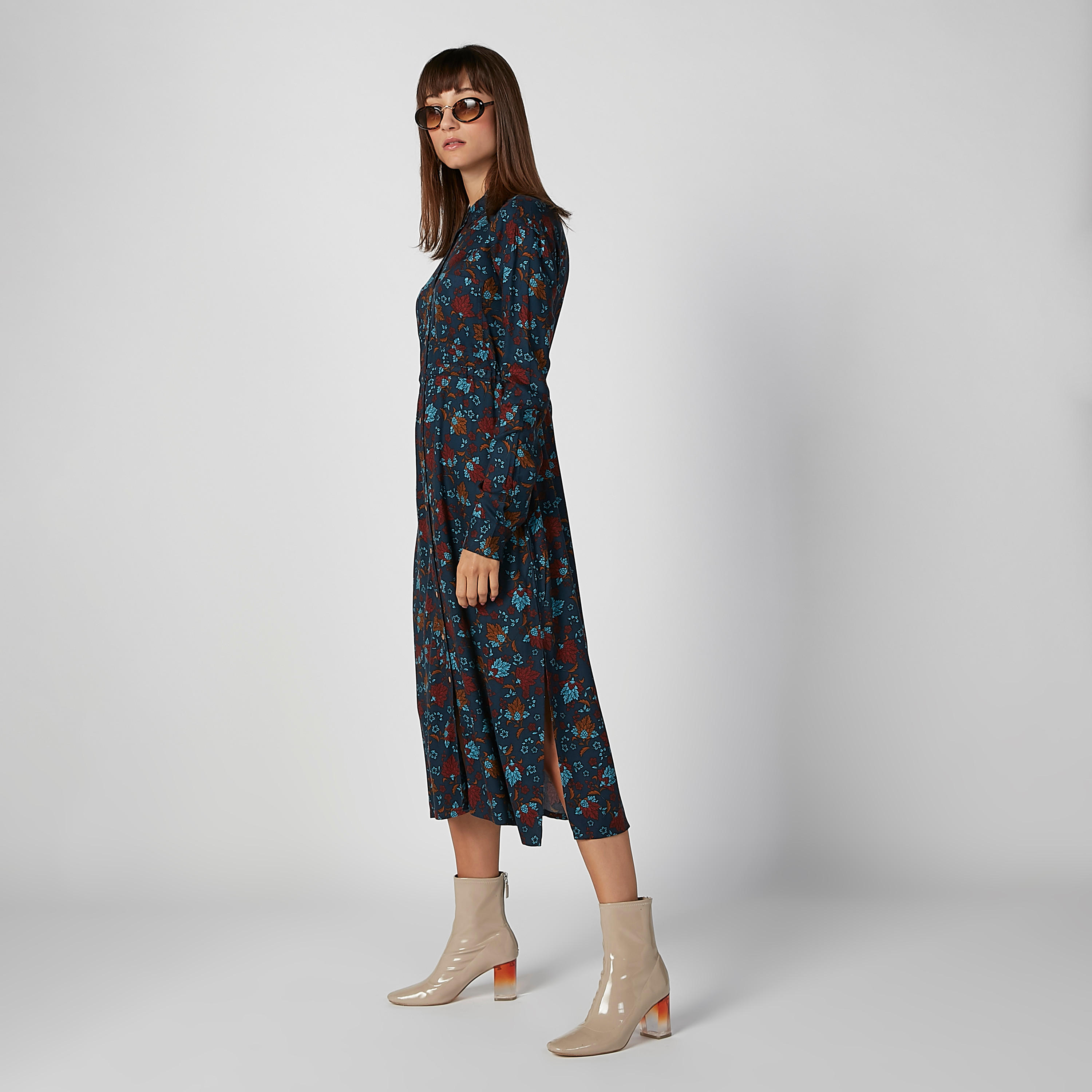 فستان قميص مستدام ميدي بأكمام طويلة وطبعات زهرية-women-clothing-dresses-image-5