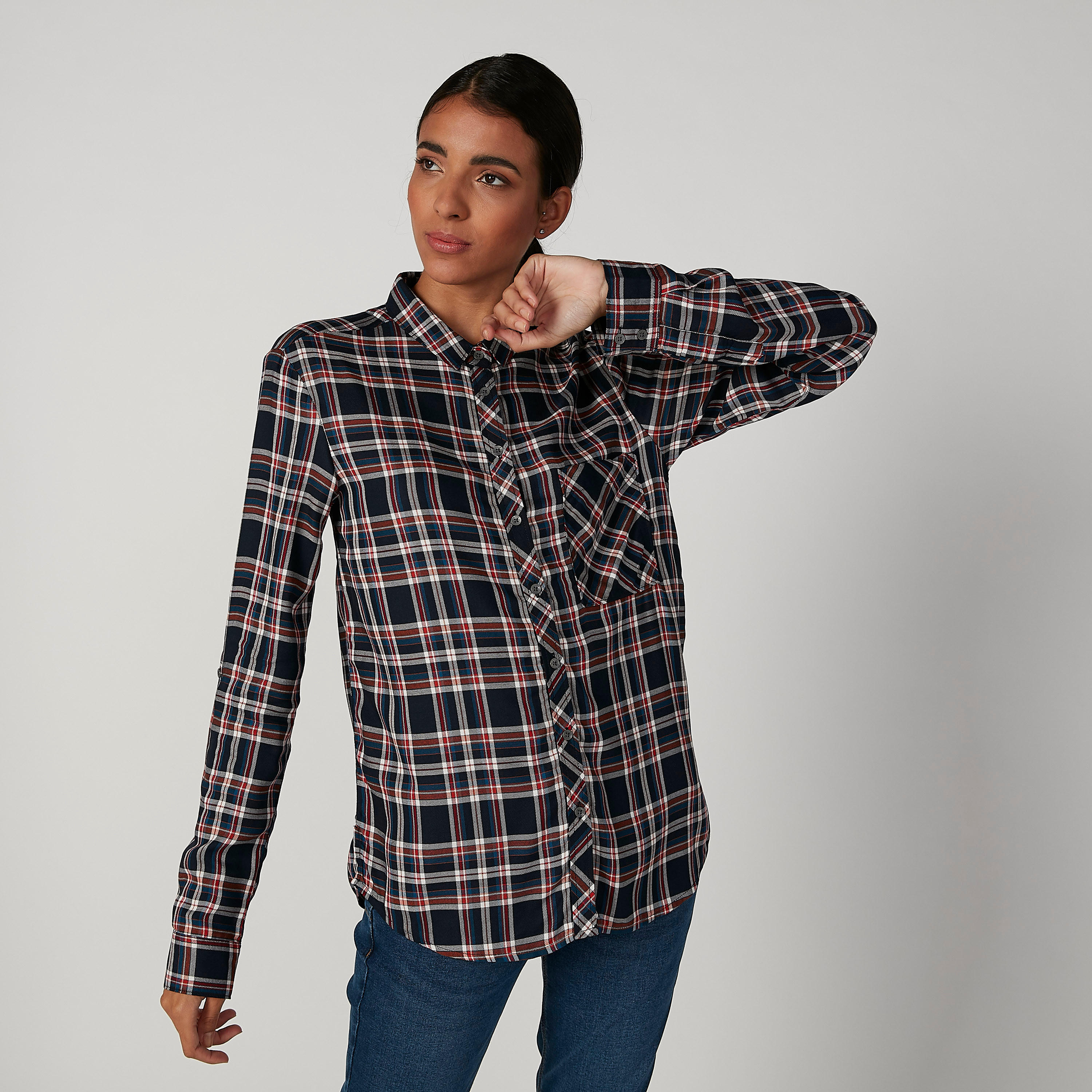 قميص كاروهات بياقة عاديّة وأكمام طويلة من لي كوبر-women-clothing-shirtsandblouses-shirts-image-3