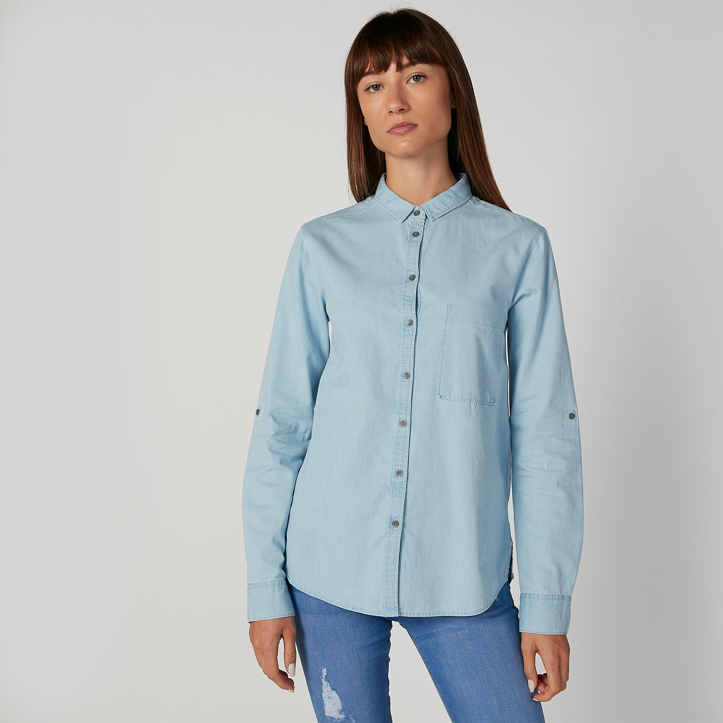 قميص سادة بياقة عاديّة وأكمام طويلة من لي كوبر-women-clothing-shirtsandblouses-shirts-image-5