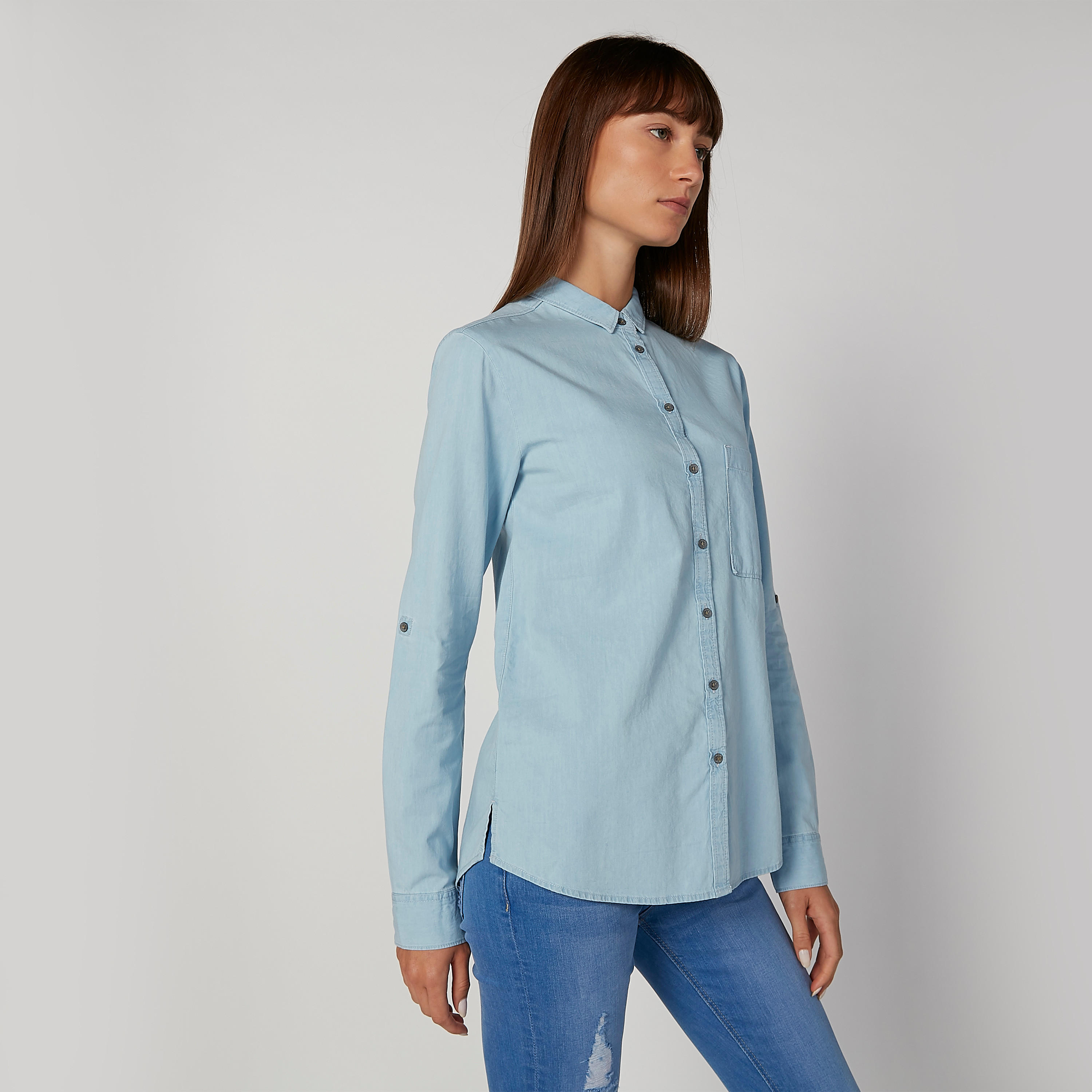 قميص سادة بياقة عاديّة وأكمام طويلة من لي كوبر-women-clothing-shirtsandblouses-shirts-image-3