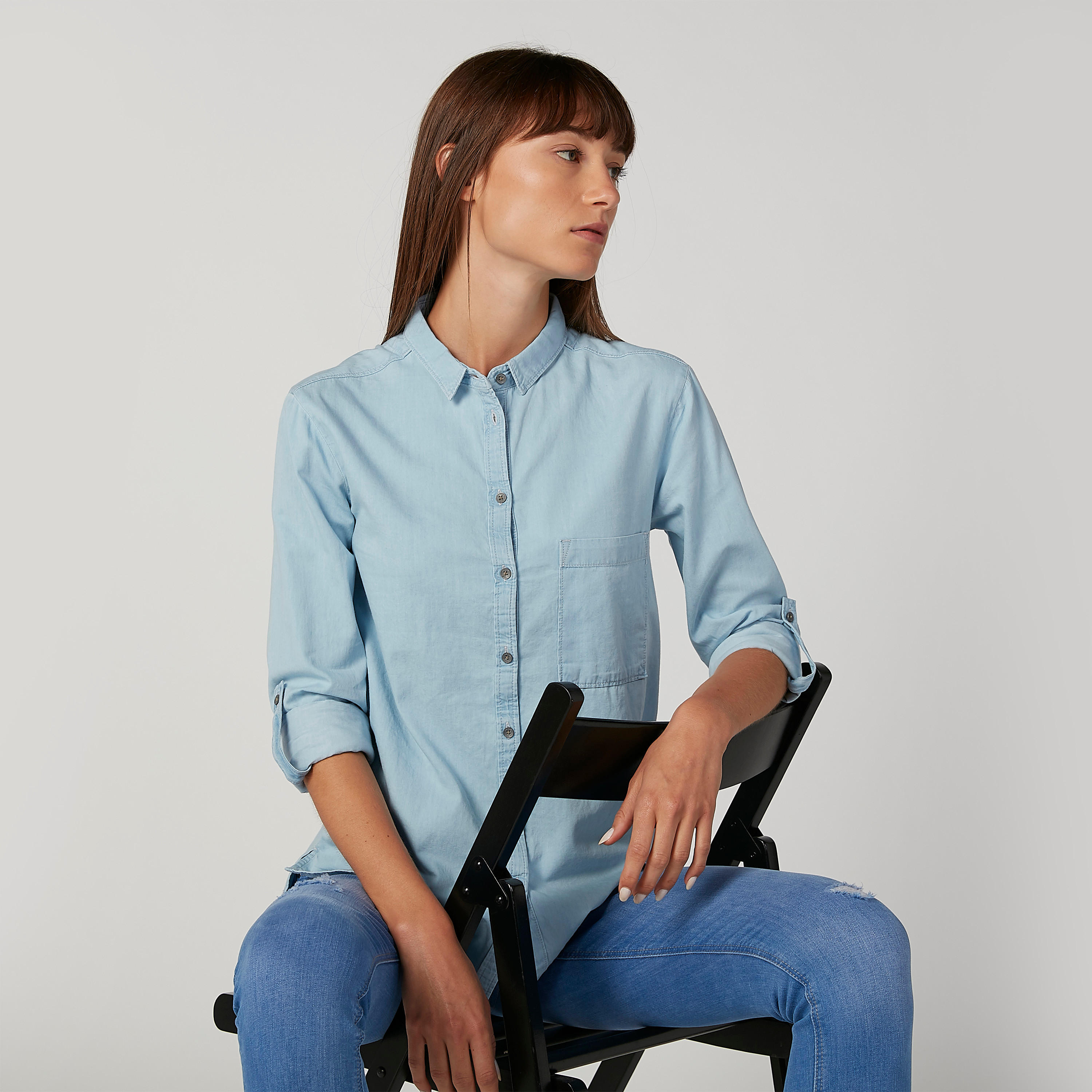 قميص سادة بياقة عاديّة وأكمام طويلة من لي كوبر-women-clothing-shirtsandblouses-shirts-image-2