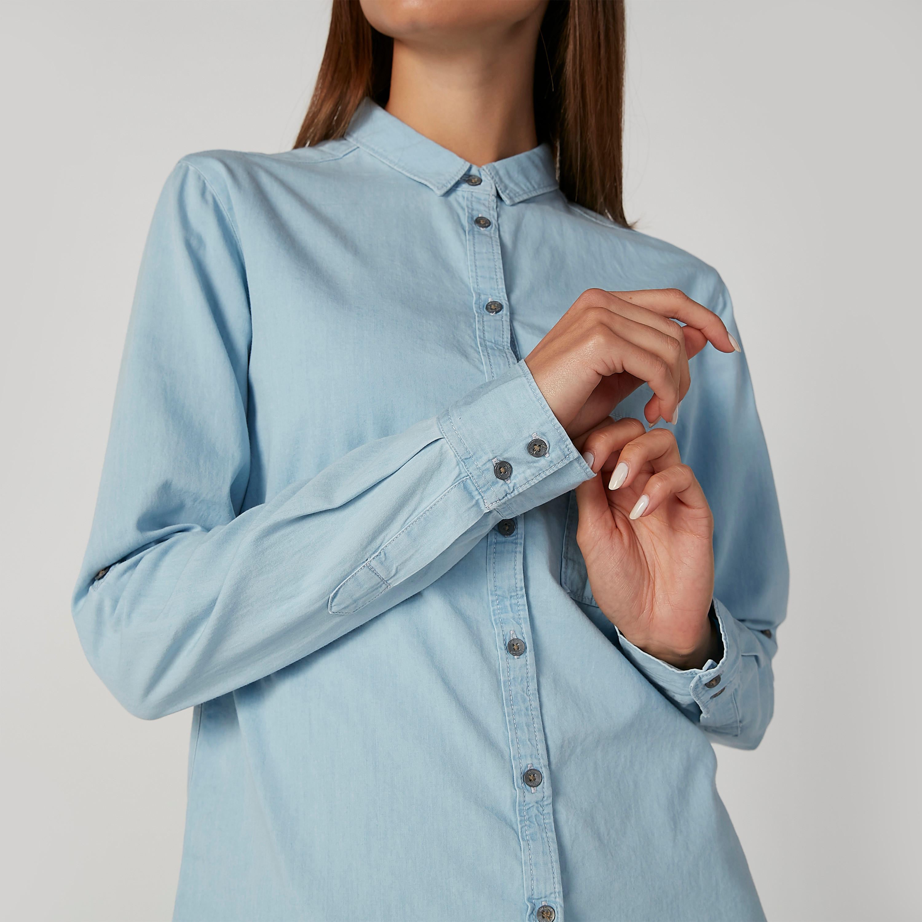 قميص سادة بياقة عاديّة وأكمام طويلة من لي كوبر-women-clothing-shirtsandblouses-shirts-image-1