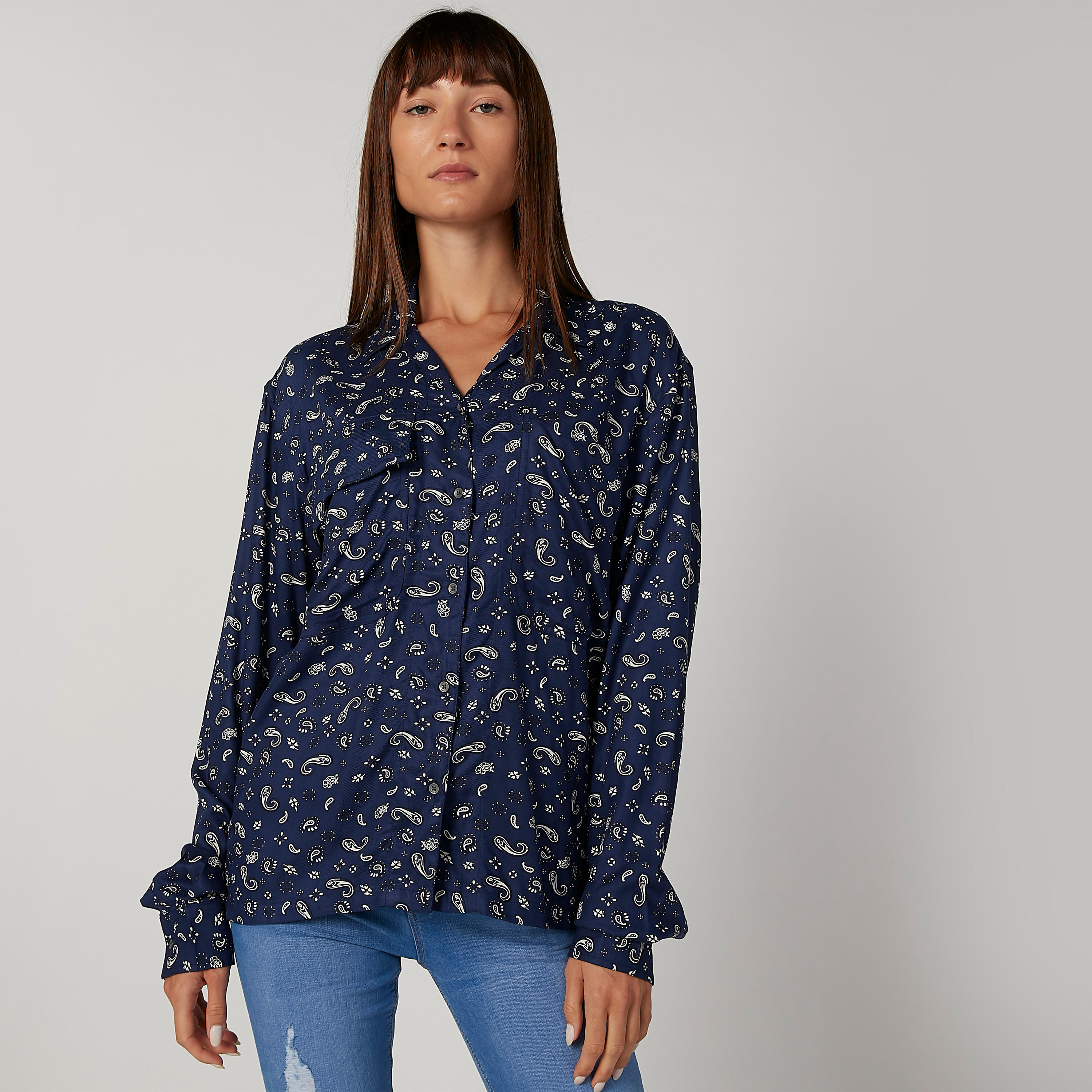 قميص بأكمام طويلة وجيب على الصدر وطبعات من لي كوبر-women-clothing-shirtsandblouses-shirts-image-1