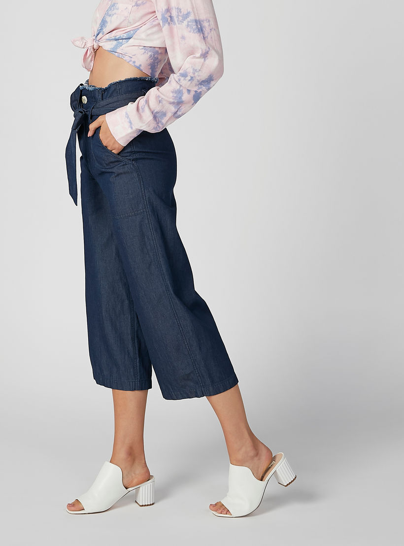 بنطلون واسع الساقين سادة بجيوب وأربطة من لي كوبر-women-clothing-bottoms-trousers-image-3
