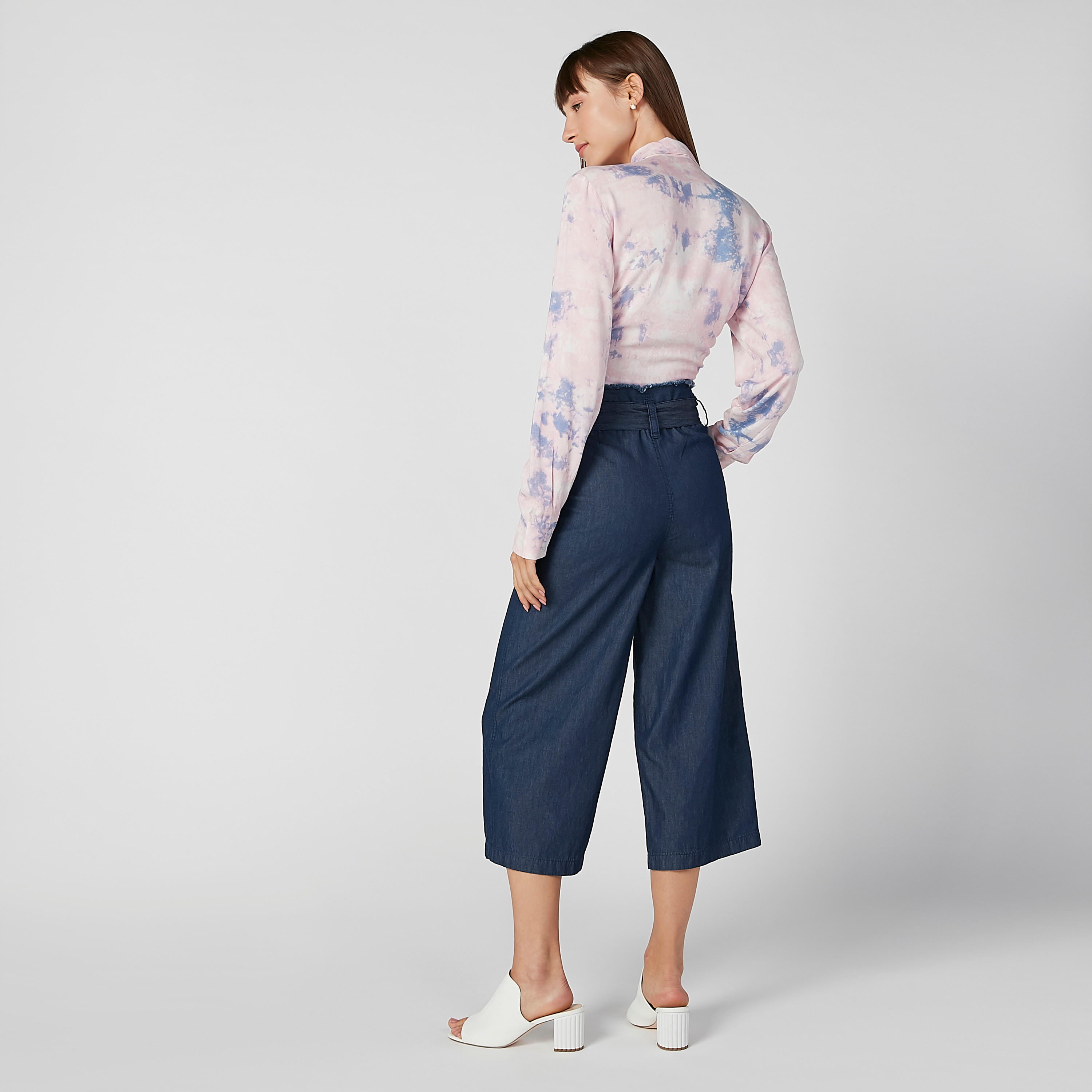 بنطلون واسع الساقين سادة بجيوب وأربطة من لي كوبر-women-clothing-bottoms-trousers-image-2