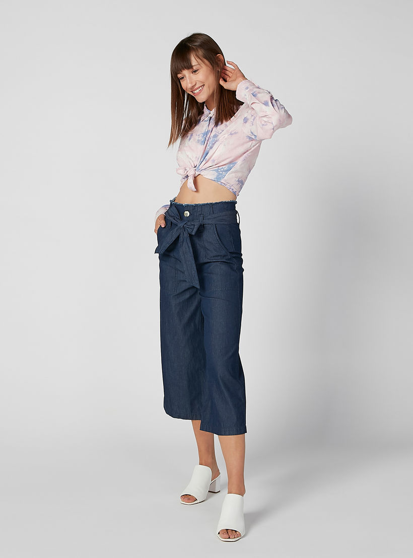 بنطلون واسع الساقين سادة بجيوب وأربطة من لي كوبر-women-clothing-bottoms-trousers-image-1