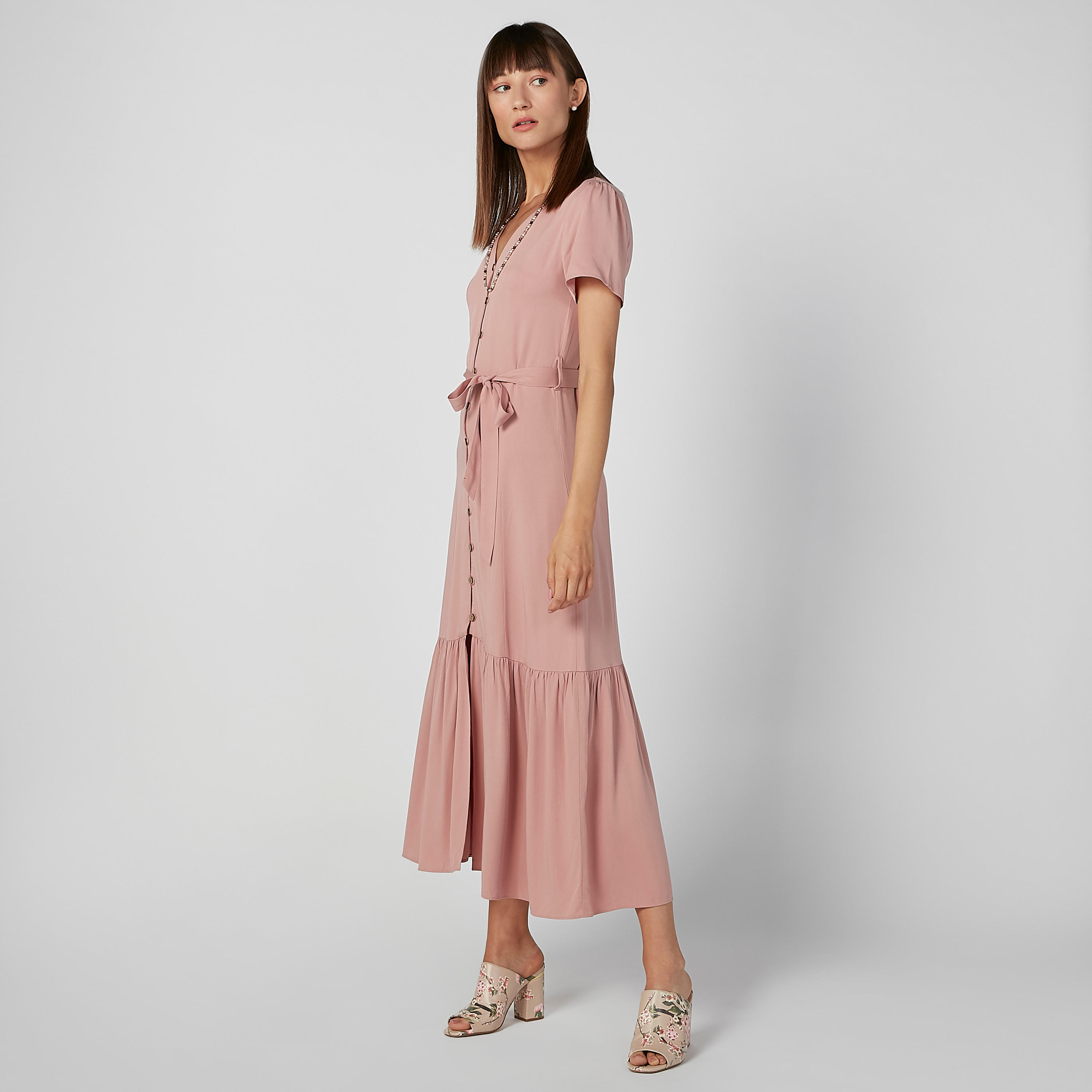 Sustainable Plain Maxi A-line Shirt Dress with Tie Ups-women-clothing-dresses-image-1