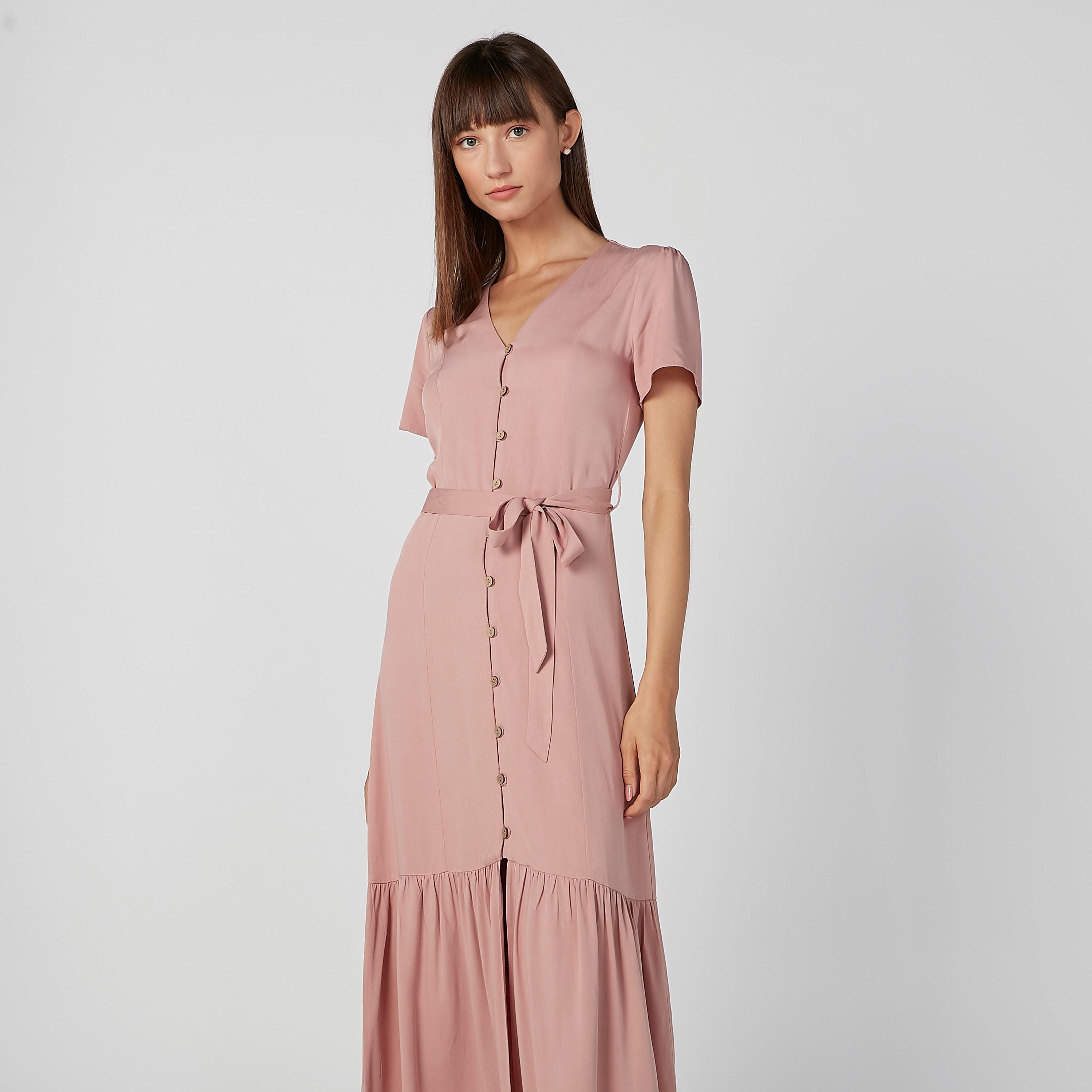 Sustainable Plain Maxi A-line Shirt Dress with Tie Ups-women-clothing-dresses-image-2