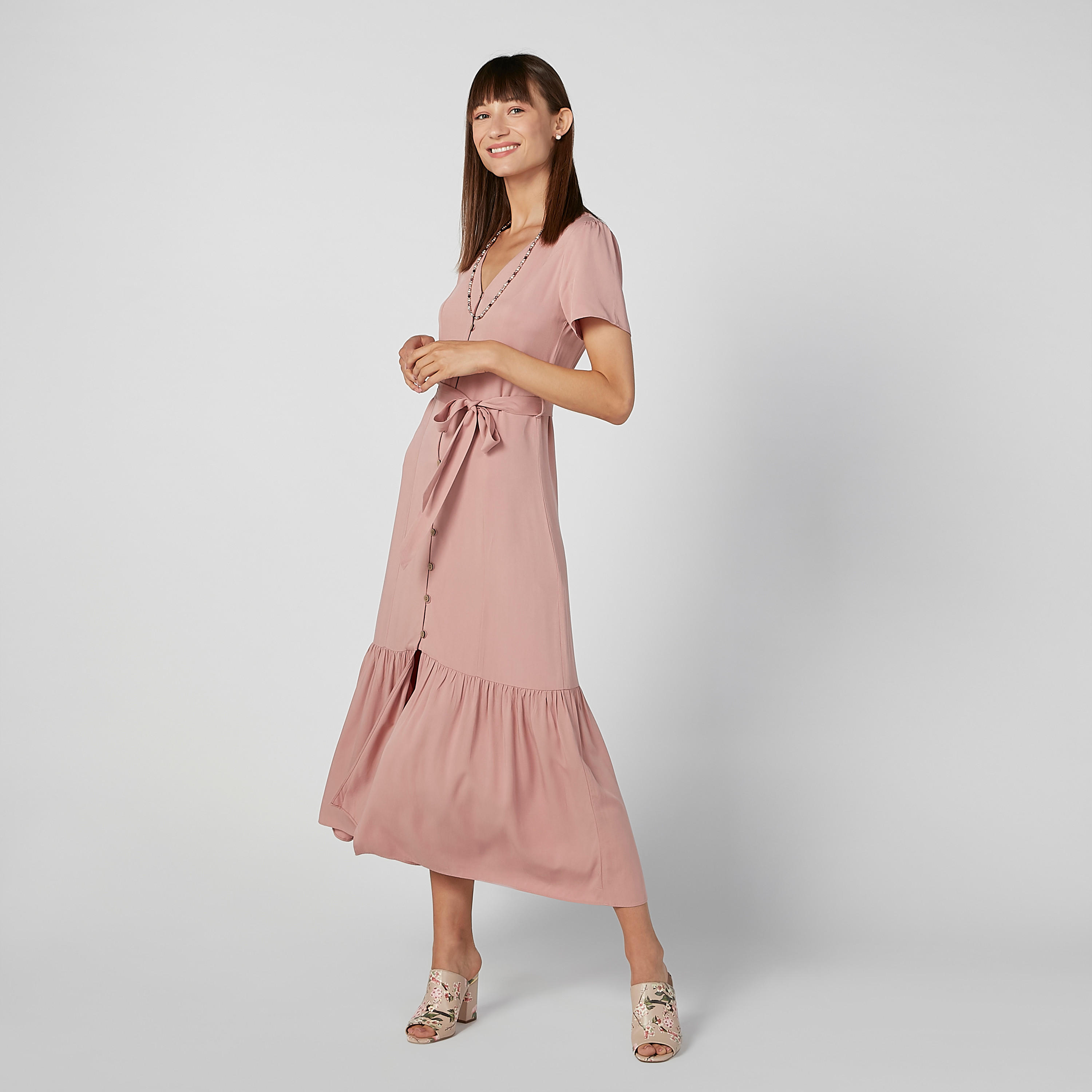 Sustainable Plain Maxi A-line Shirt Dress with Tie Ups-women-clothing-dresses-image-3