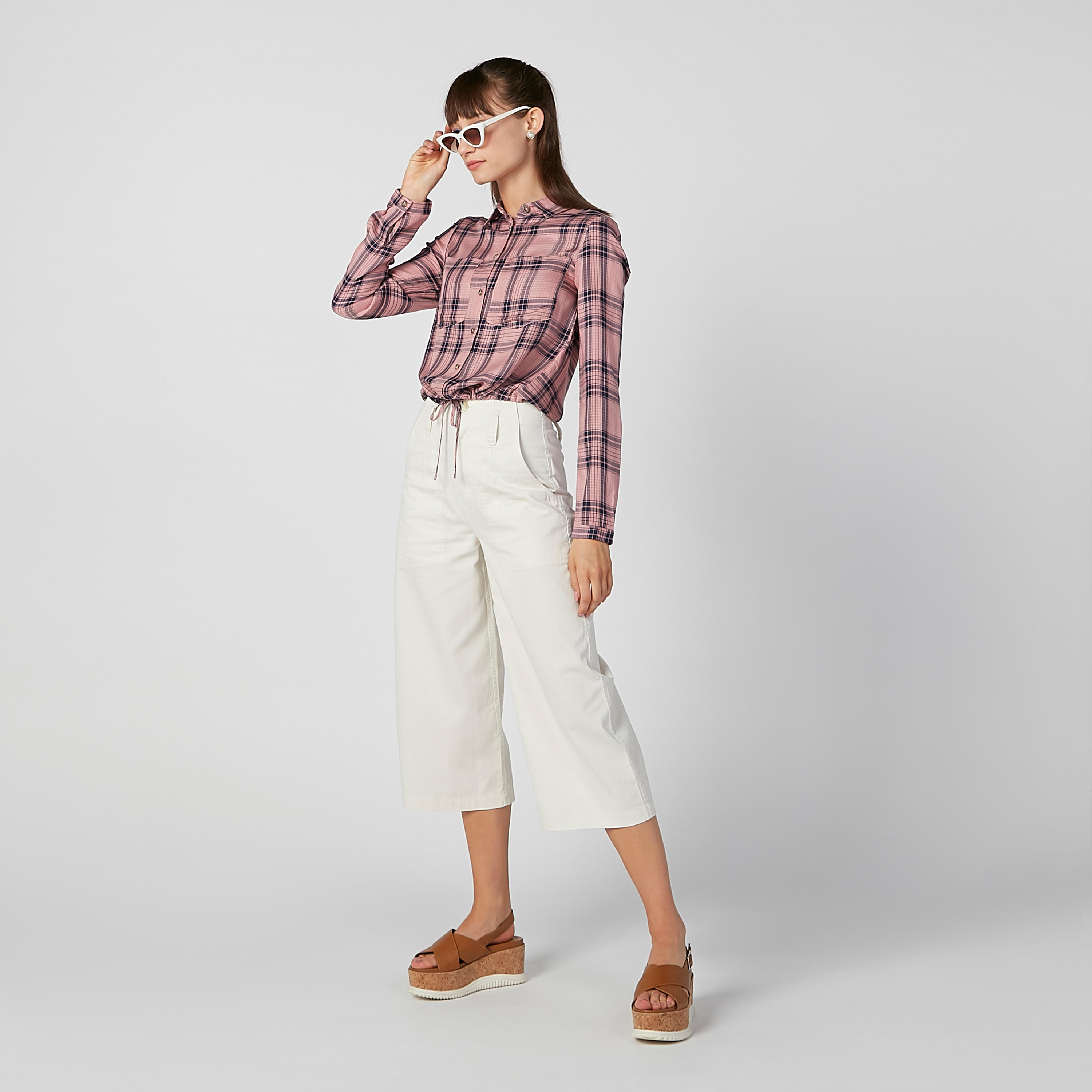 قميص كاروهات بأكمام طويلة وأربطة-women-clothing-shirtsandblouses-shirts-image-1