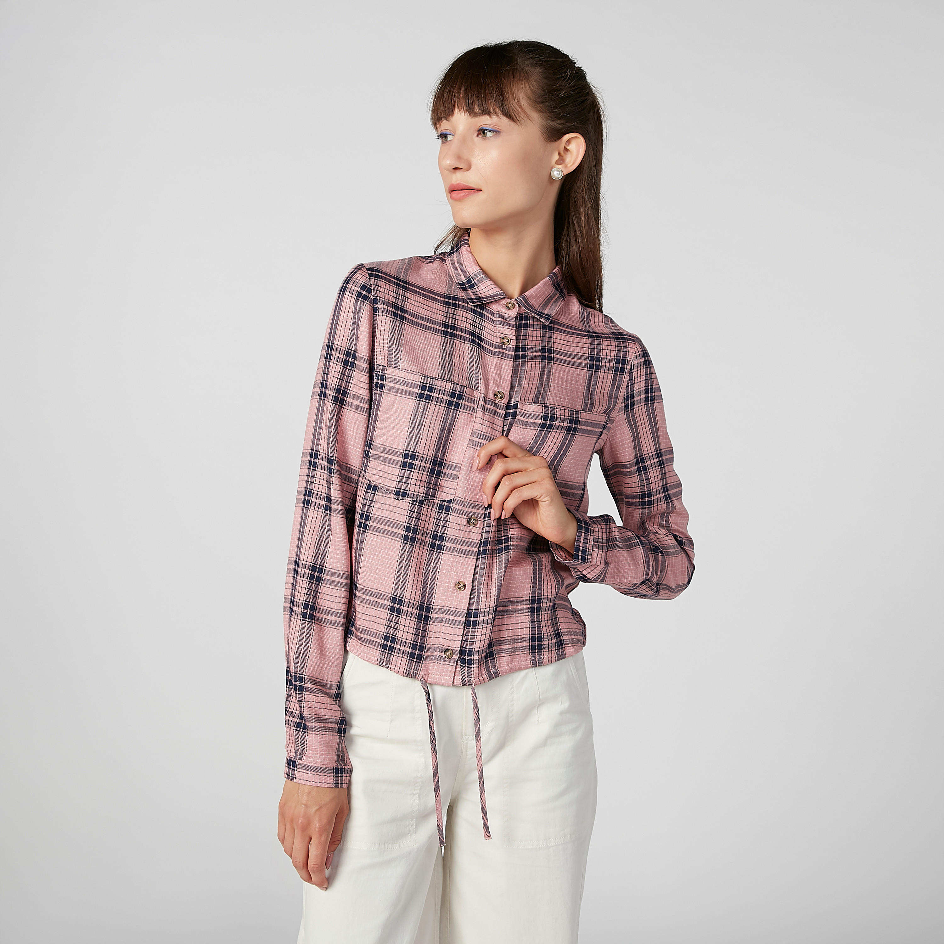 قميص كاروهات بأكمام طويلة وأربطة-women-clothing-shirtsandblouses-shirts-image-2