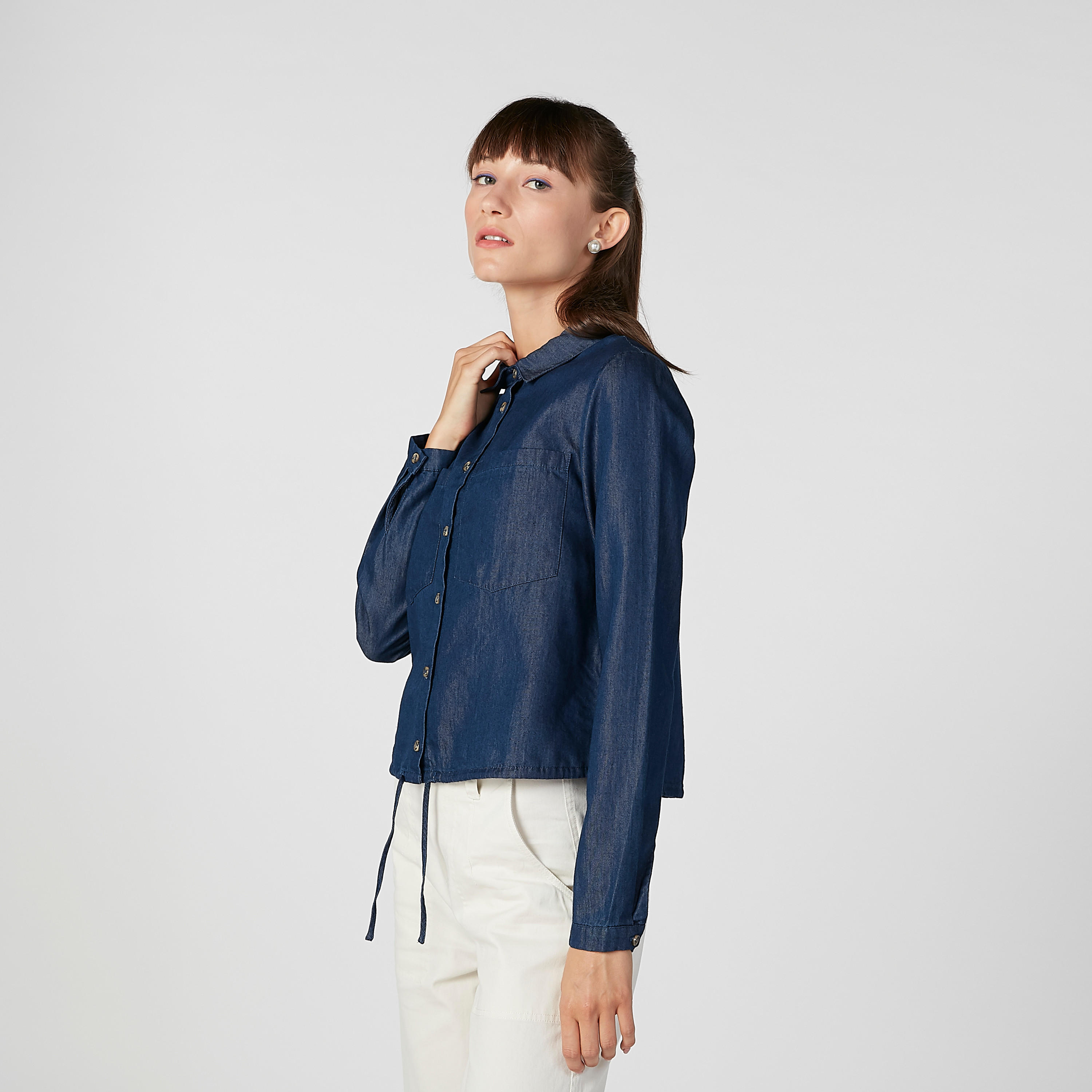 Plain Shirt with Long Sleeves and Tie Ups-women-clothing-shirtsandblouses-shirts-image-1
