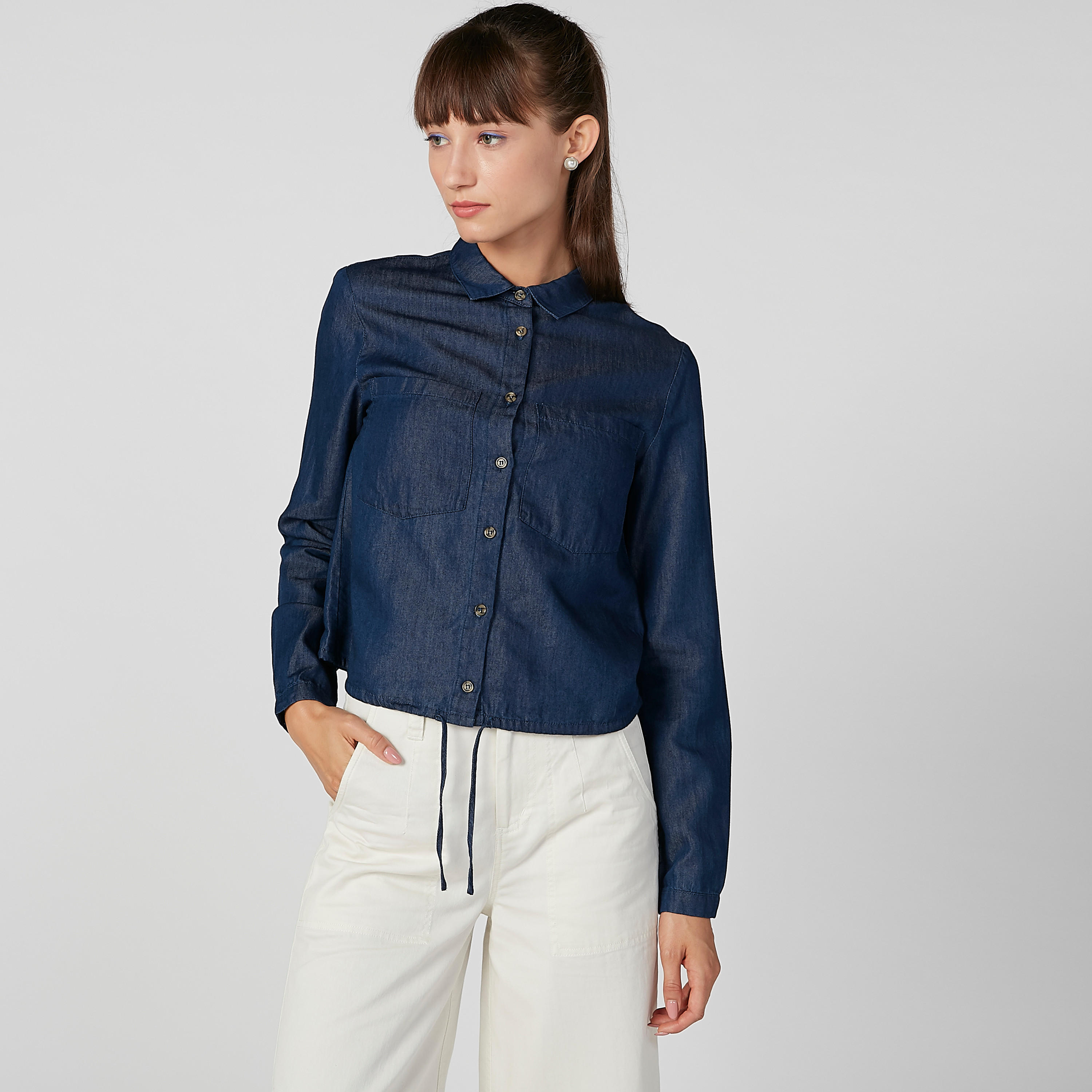 Plain Shirt with Long Sleeves and Tie Ups-women-clothing-shirtsandblouses-shirts-image-4