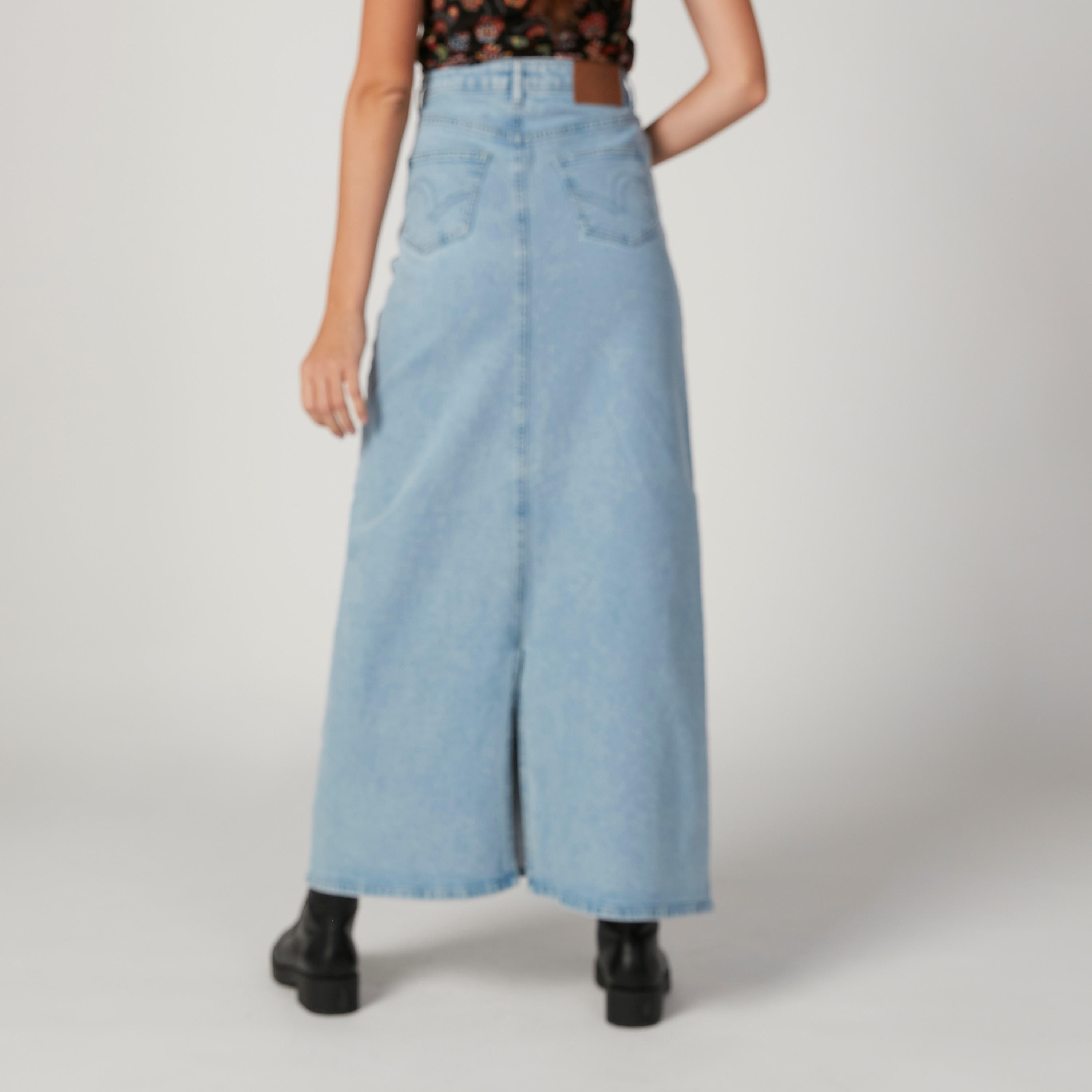 تنورة ماكسي إيه لاين دينم بزر للاغلاق -women-clothing-bottoms-skirts-image-1