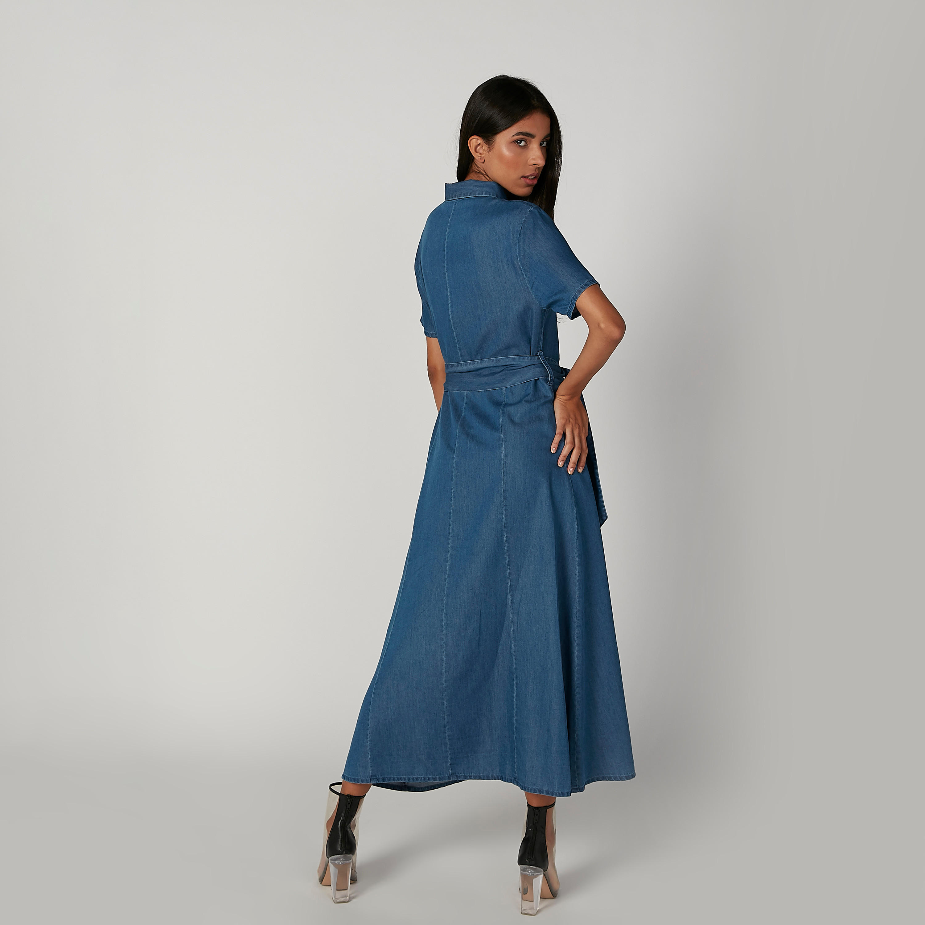 Lee Cooper Plain Maxi A-line Shirt Dress with Short Sleeves-women-clothing-dresses-image-2