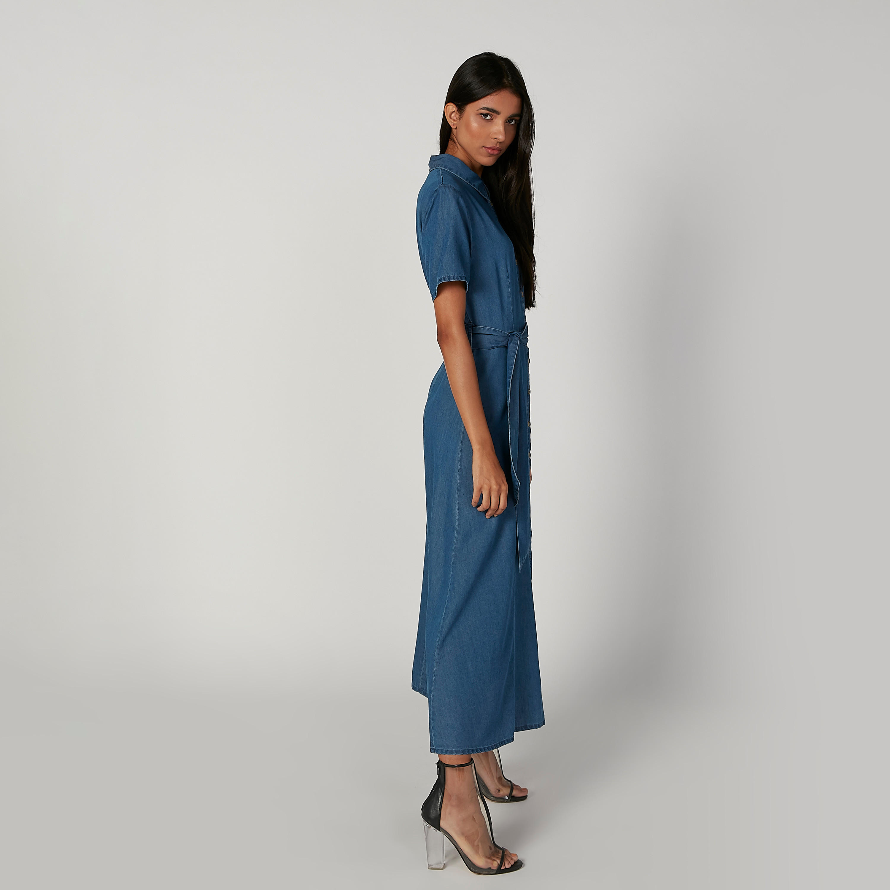 Lee Cooper Plain Maxi A-line Shirt Dress with Short Sleeves-women-clothing-dresses-image-3