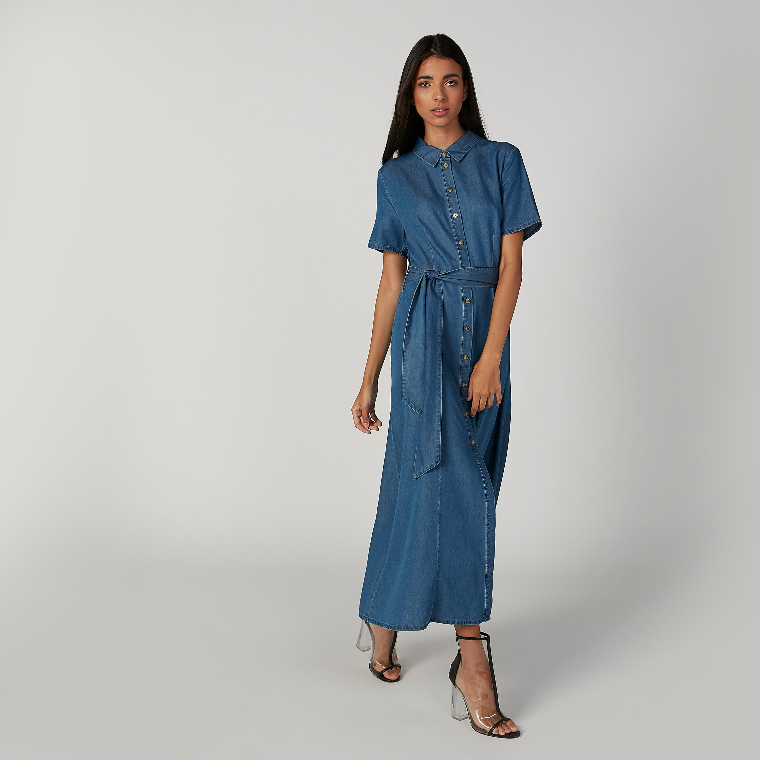 Lee Cooper Plain Maxi A-line Shirt Dress with Short Sleeves-women-clothing-dresses-image-4