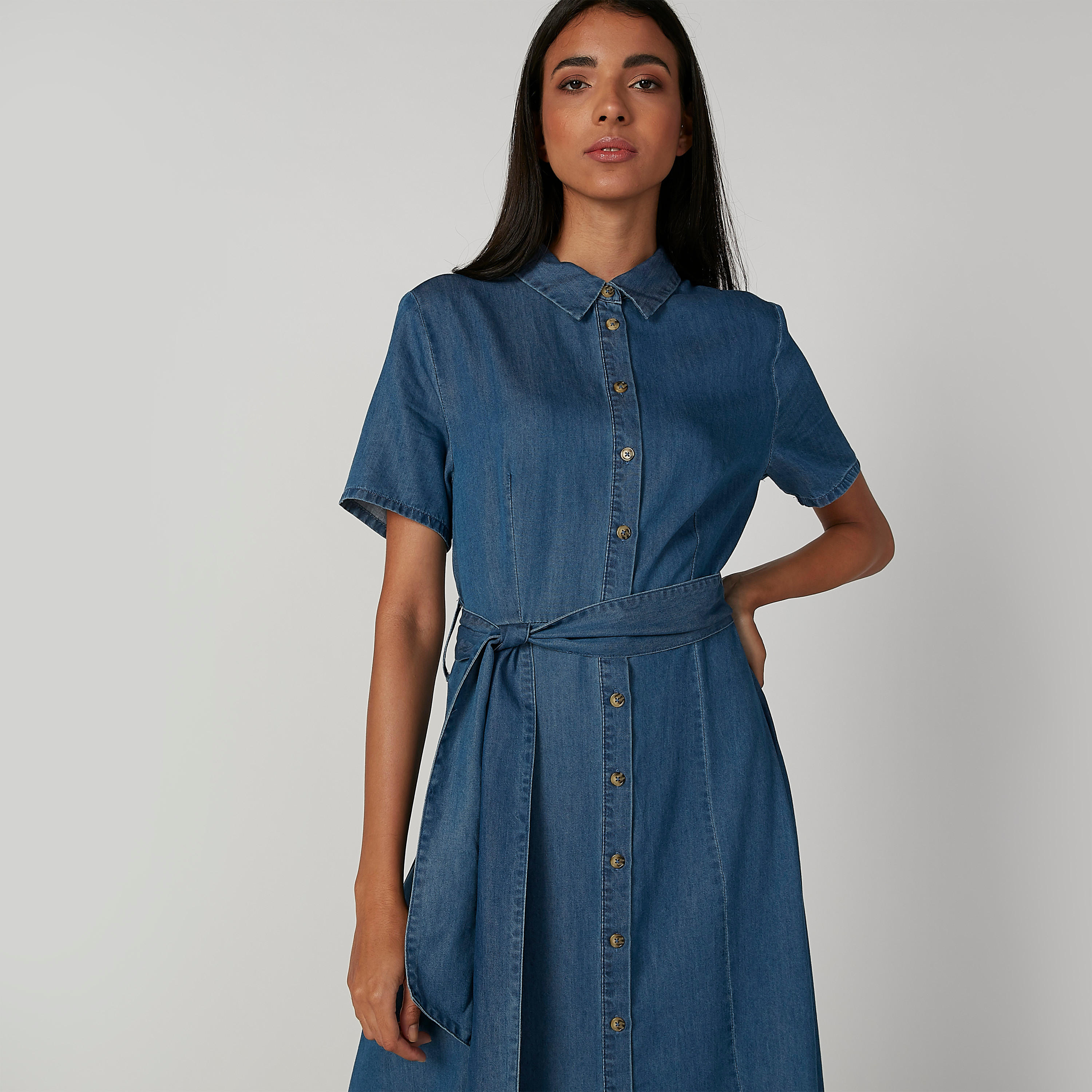 Lee Cooper Plain Maxi A-line Shirt Dress with Short Sleeves-women-clothing-dresses-image-5