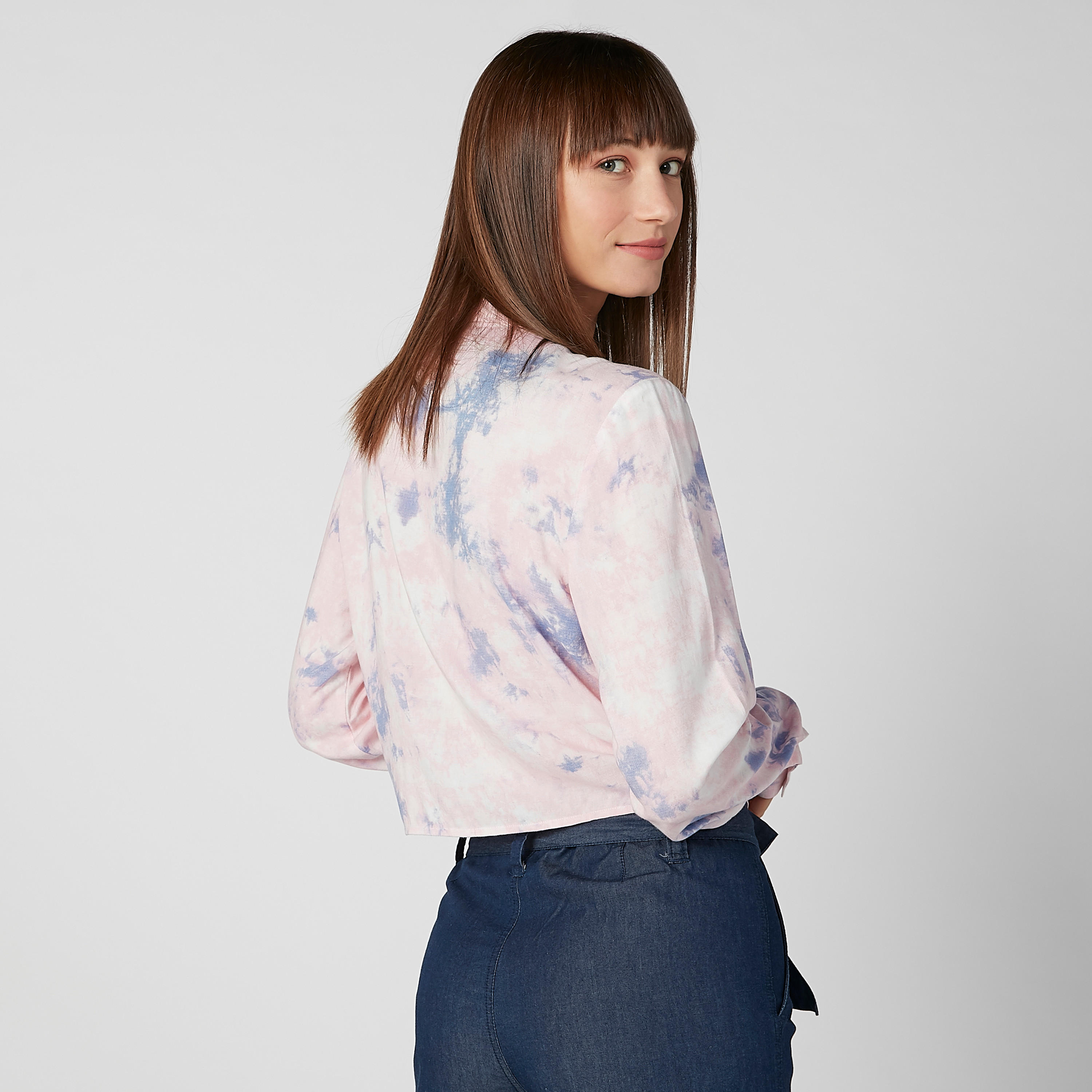 قميص مستدام قصير بأكمام طويلة وطبعات -women-clothing-shirtsandblouses-shirts-image-3