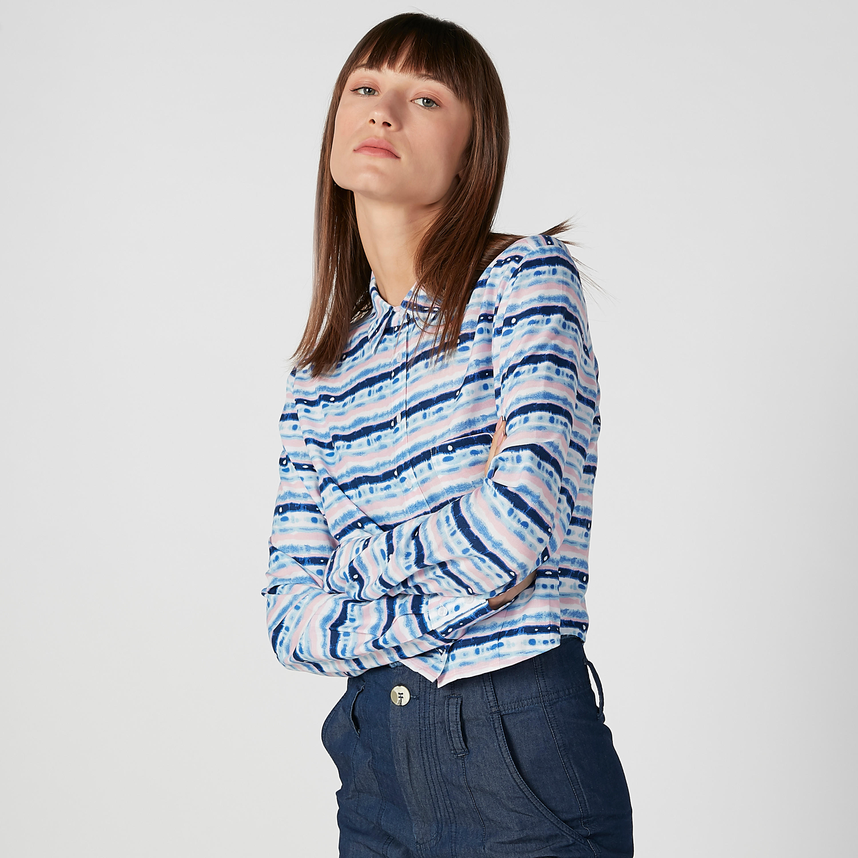 قميص قصير بأكمام طويلة وطبعات -women-clothing-shirtsandblouses-shirts-image-1