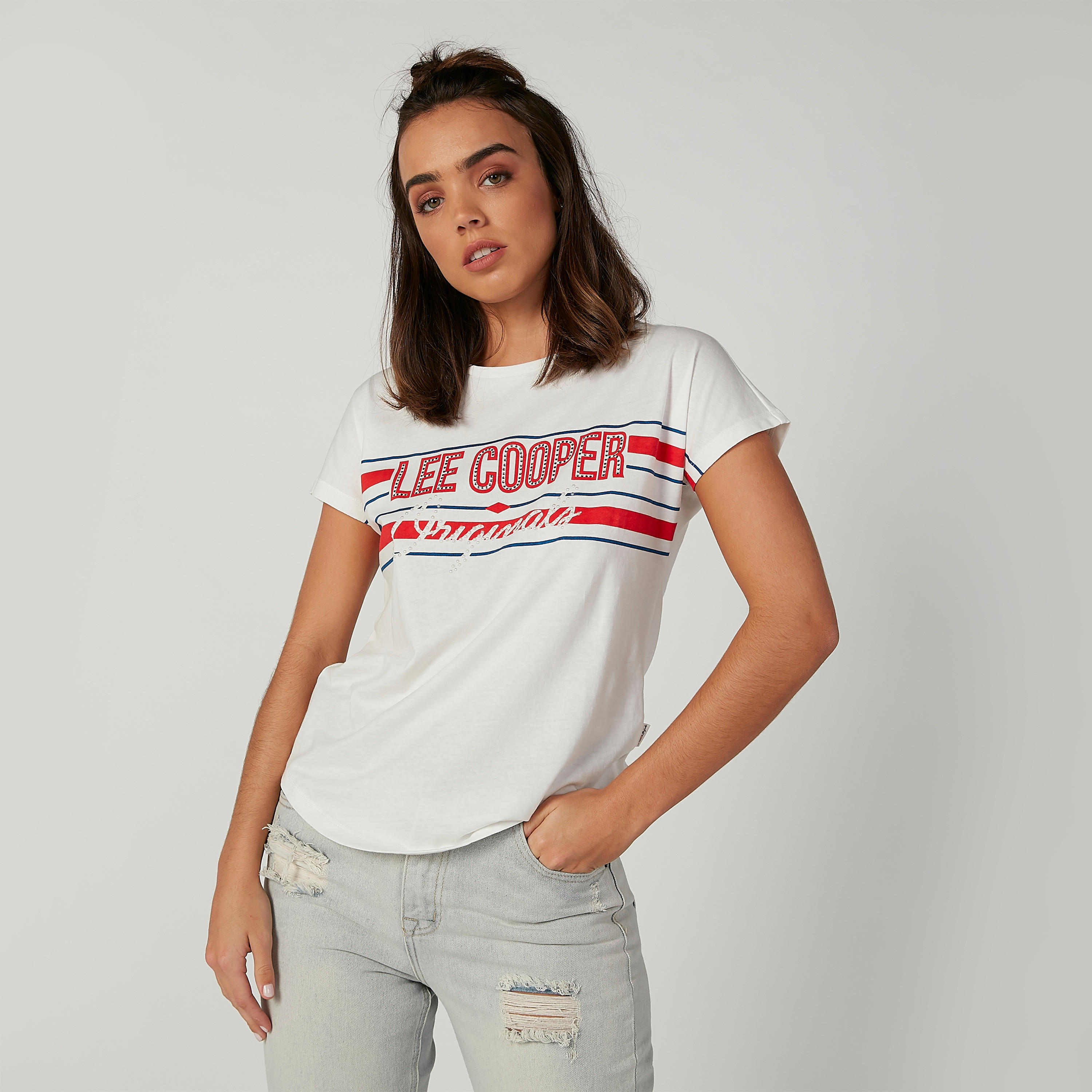 Sustainable Lee Cooper Embellished T-shirt with Short Sleeves-women-clothing-tshirts-image-1