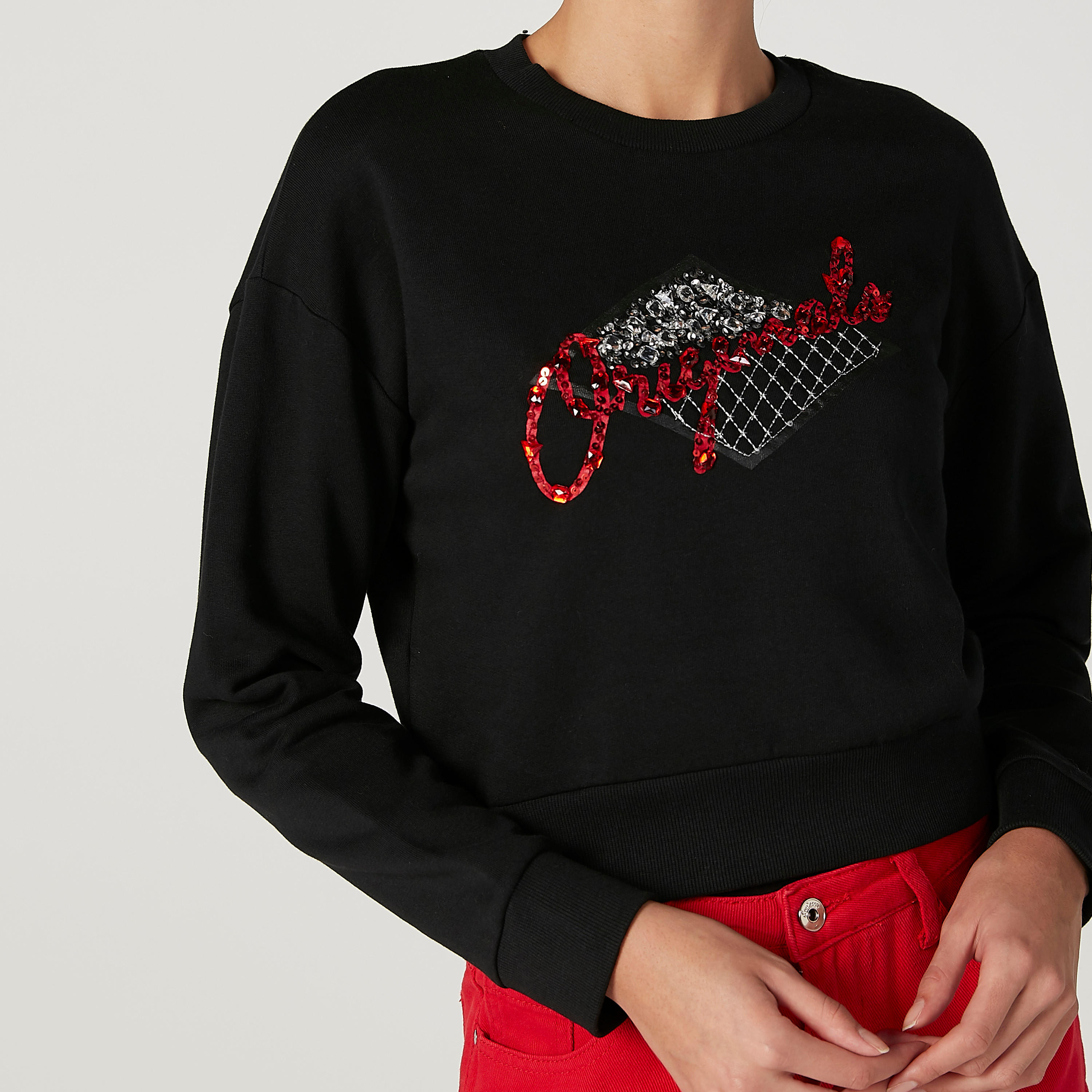 سويت شيرت مزيّن بياقة مستديرة وأكمام طويلة من لي كوبر-women-winterwear-hoodiesandsweatshirts-sweatshirts-image-2